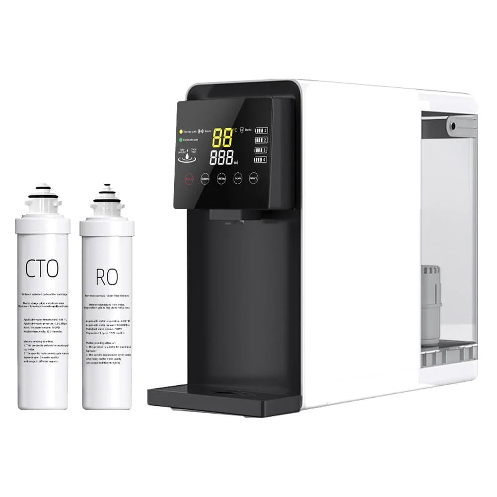 دستگاه تصفیه آب اسمز معکوس رومیزی QXRSOP، سیستم تصفیه 4 مرحله ای، تحویل سریع آب، نسبت آب خالص به پساب 3:1، بدون BPA، بدون نیاز به نصب (سیستم تصفیه آب)