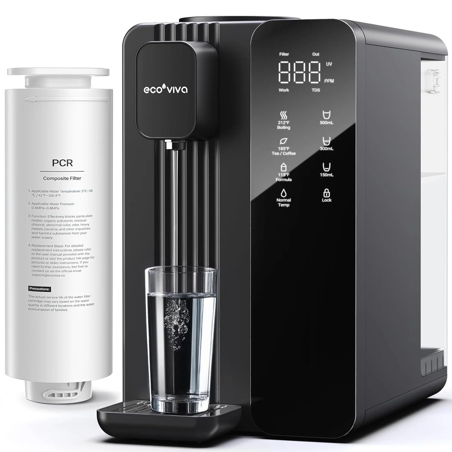 دستگاه تصفیه آب رومیزی اکوویوا مدل Mate 4 با سیستم اسمز معکوس و UV، فاقد BPA، دارای فیلتر 7 مرحله ای، آب خالص و تمیز با نسبت 3:1، آب گرم فوری، بدون نیاز به نصب، تصفیه کننده آب رومیزی