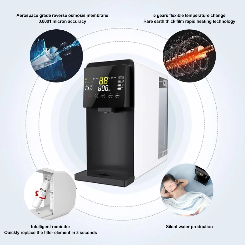 دستگاه تصفیه آب اسمز معکوس رومیزی QXRSOP، سیستم تصفیه 4 مرحله ای، تحویل سریع آب، نسبت آب خالص به پساب 3:1، بدون BPA، بدون نیاز به نصب (سیستم تصفیه آب) دستگاه تصفیه آب اسمز معکوس رومیزی QXRSOP، سیستم تصفیه 4 مرحله ای، تحویل سریع آب، نسبت آب خالص به پساب 3:1، بدون BPA، بدون نیاز به نصب (سیستم تصفیه آب)