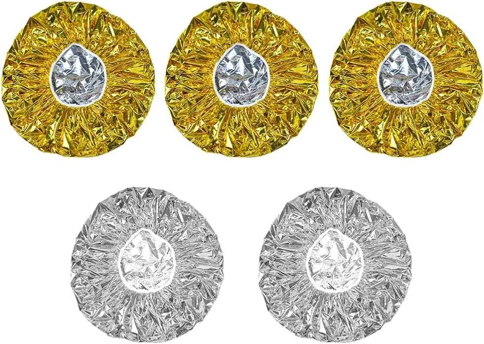 ۵ عدد کلاه فویل آلومینیومی برای نرم کننده عمیق مو، کلاه رنگ مو، کلاه دوش برای سالن (طلایی نقره ای)