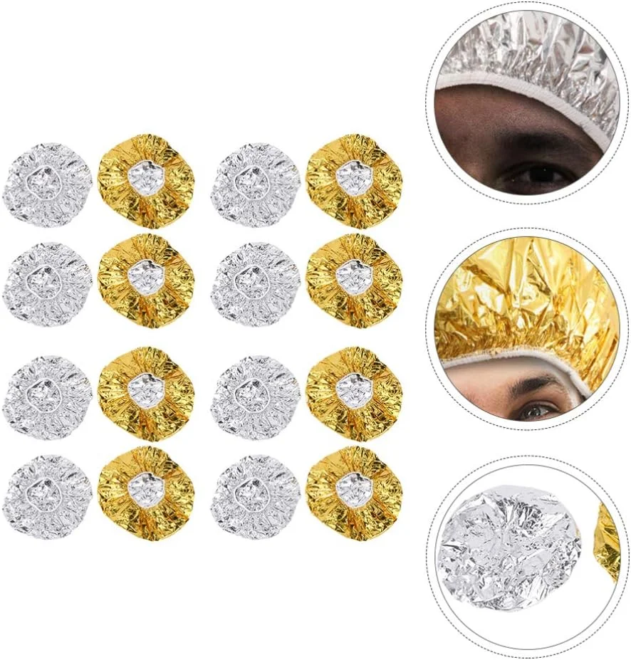 16 عدد کلاه فویلی آلومینیومی مو، کلاه دوش، کلاه های حرارتی قابل استفاده مجدد برای حالت دهی عمیق مو، کلاه رنگ مو برای سالن منزل، مناسب موهای بلند و ضخیم