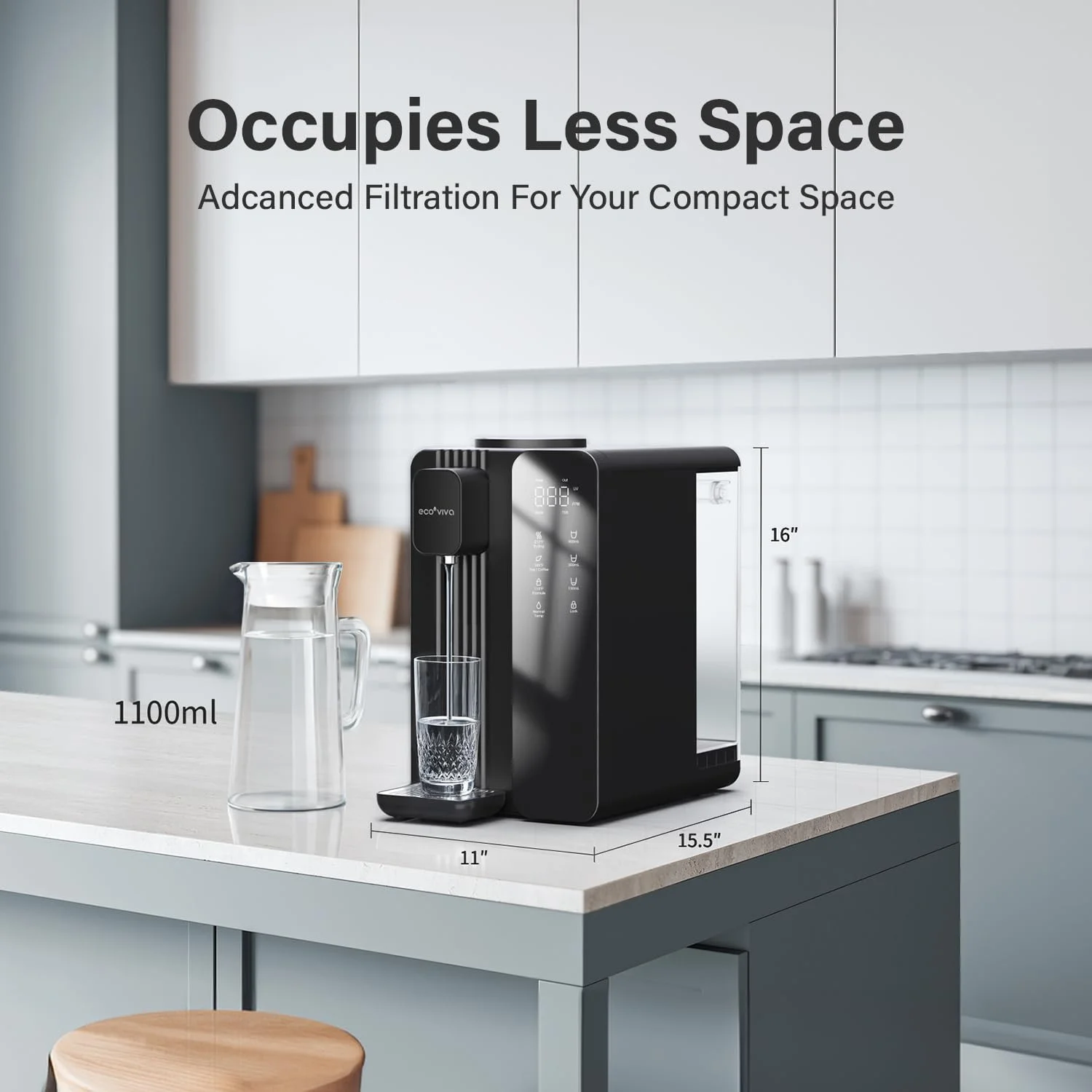 دستگاه تصفیه آب رومیزی اکوویوا مدل Mate 4 با سیستم اسمز معکوس و UV، فاقد BPA، دارای فیلتر 7 مرحله ای، آب خالص و تمیز با نسبت 3:1، آب گرم فوری، بدون نیاز به نصب، تصفیه کننده آب رومیزی