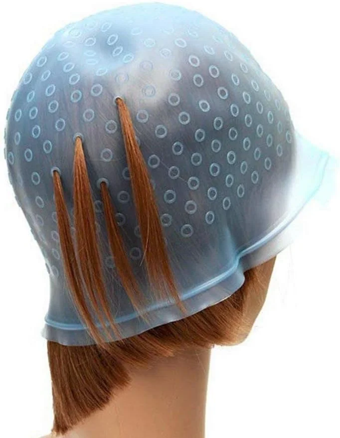 کلاه مش سیلیکونی به همراه قلاب، کلاه رنگ مو قابل استفاده مجدد مناسب برای هایلایت کردن مو در خانه و سالن (آبی)