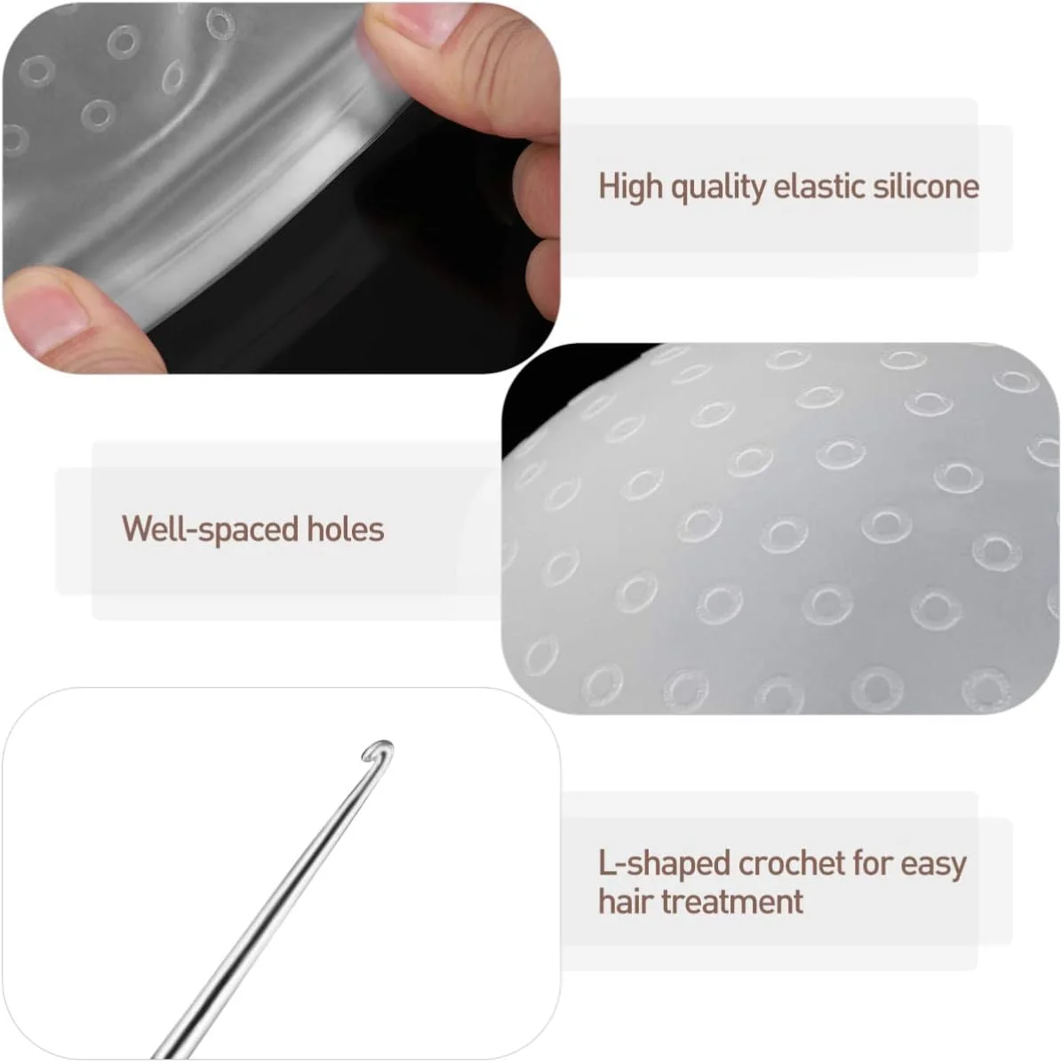 کلاه رنگ مو، کلاه هایلایت سیلیکونی حرفه ای قابل استفاده مجدد با قلاب سوراخ دار، ابزار رنگ آمیزی مو (سفید)