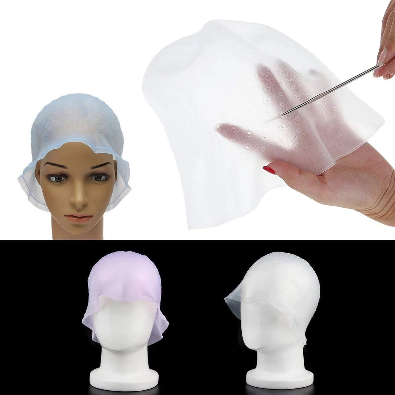 کلاه رنگ مو سیلیکونی قابل استفاده مجدد با قلاب برای هایلایت و رنگ کردن مو در سالن آرایشگری