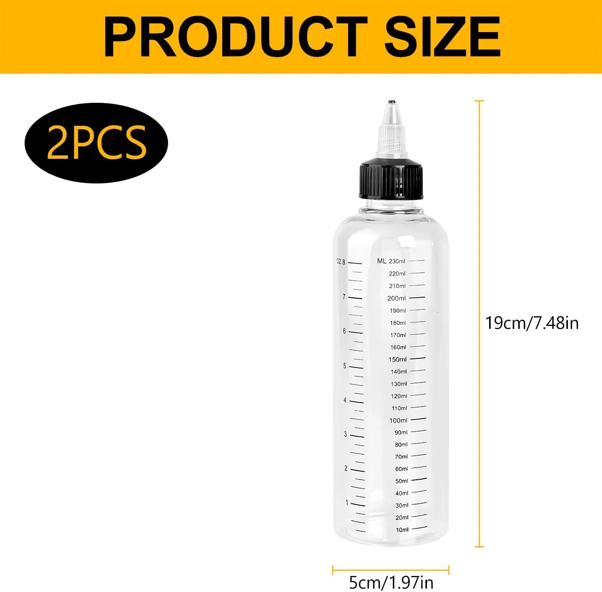 دو عدد بطری اپلیکاتور مدرج 250 میلی لیتری، ضد نشت و ضد گرد و غبار، بطری فشاری رنگ مو، مناسب برای استفاده از روغن های رنگ مو