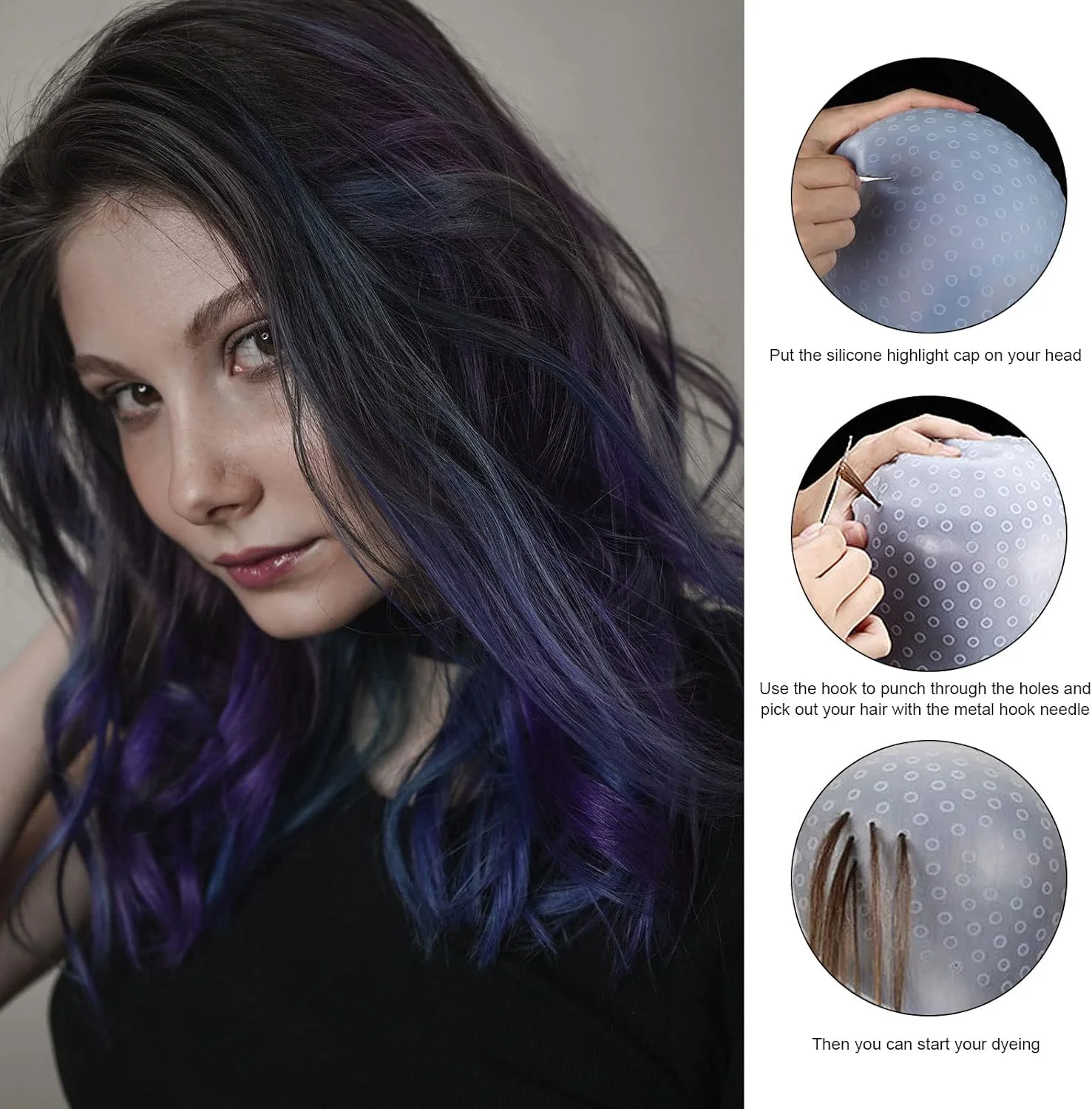 ست کلاه مش هایلایت سیلیکونی 4 تکه، کلاه مش مو با سوزن قلاب پلاستیکی، شانه رنگ مو، برس رنگ مو، کلاه فراستینگ و نوک مو، کلاه فراستینگ مو برای رنگ کردن موی زنان و دختران (4 تکه) ست کلاه مش هایلایت سیلیکونی 4 تکه، کلاه مش مو با سوزن قلاب پلاستیکی، شانه رنگ مو، برس رنگ مو، کلاه فراستینگ و نوک مو، کلاه فراستینگ مو برای رنگ کردن موی زنان و دختران (4 تکه)