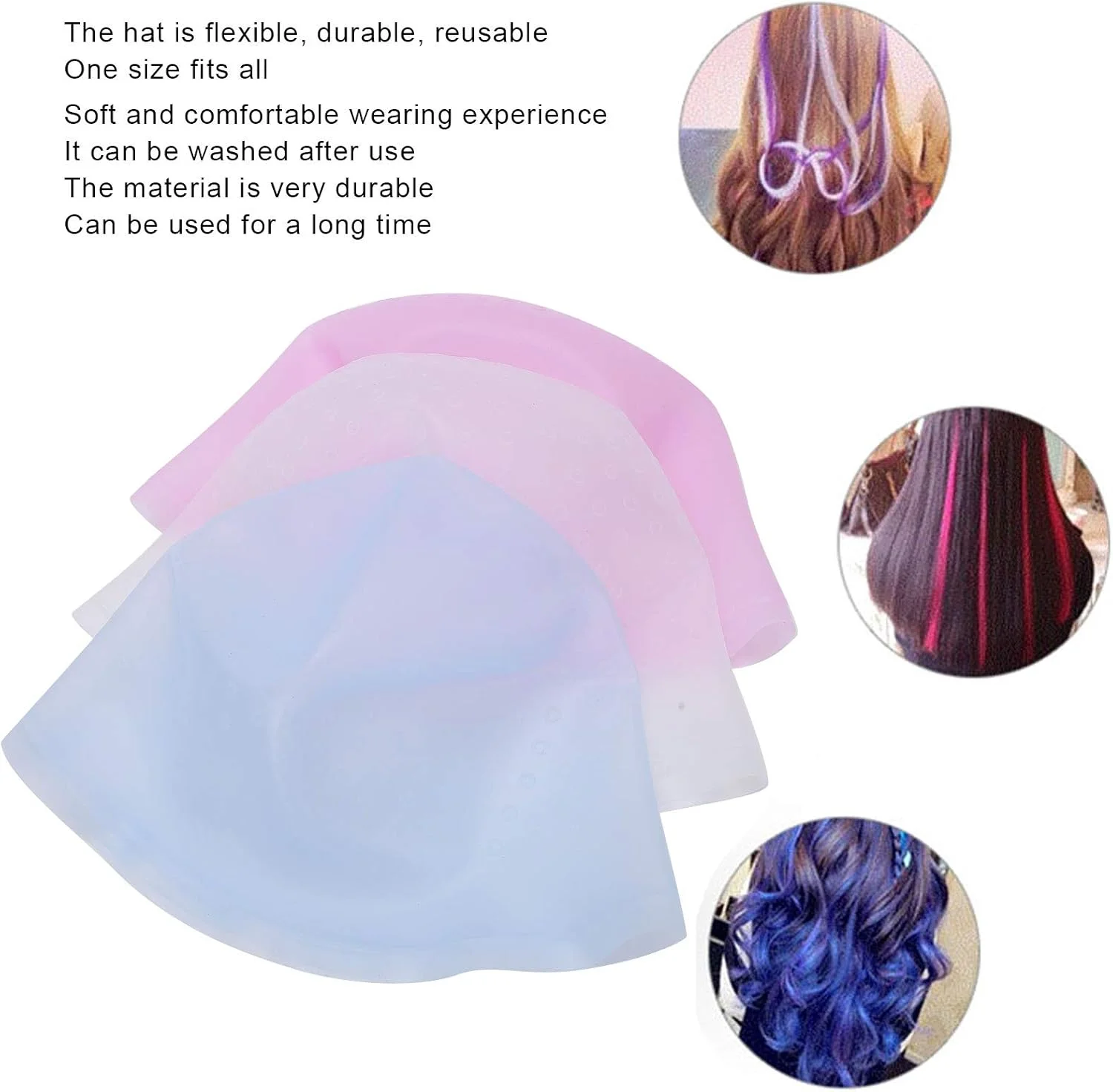 کلاه رنگ موی سیلیکونی حرفه ای، کلاه هایلایت سیلیکونی چند بار مصرف، کلاه رنگ موی سالنی، کلاه رنگ مو چند رنگ، 3 عدد کلاه رنگ موی سیلیکونی حرفه ای، کلاه هایلایت سیلیکونی چند بار مصرف، کلاه رنگ موی سالنی، کلاه رنگ مو چند رنگ، 3 عدد