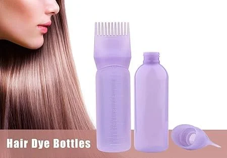 بطری اپلیکاتور شانه ای پلاستیکی برای ریشه مو، بطری اپلیکاتور 180 میلی لیتری برای رنگ مو، برس اپلیکاتور بطری با مقیاس مدرج (ست 2 عددی بنفش)