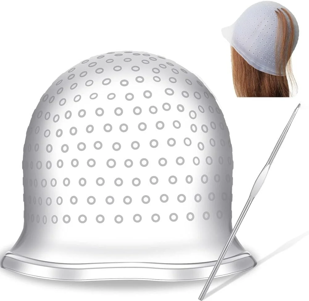 کلاه مش و رنگ مو Goodern، کلاه رنگ موی سیلیکونی قابل استفاده مجدد با سوراخ های از پیش پانچ شده برای خانم ها و آقایان، کلاه رنگ مو با سوزن ابزار آرایشگری برای استفاده در منزل و سالن - سفید