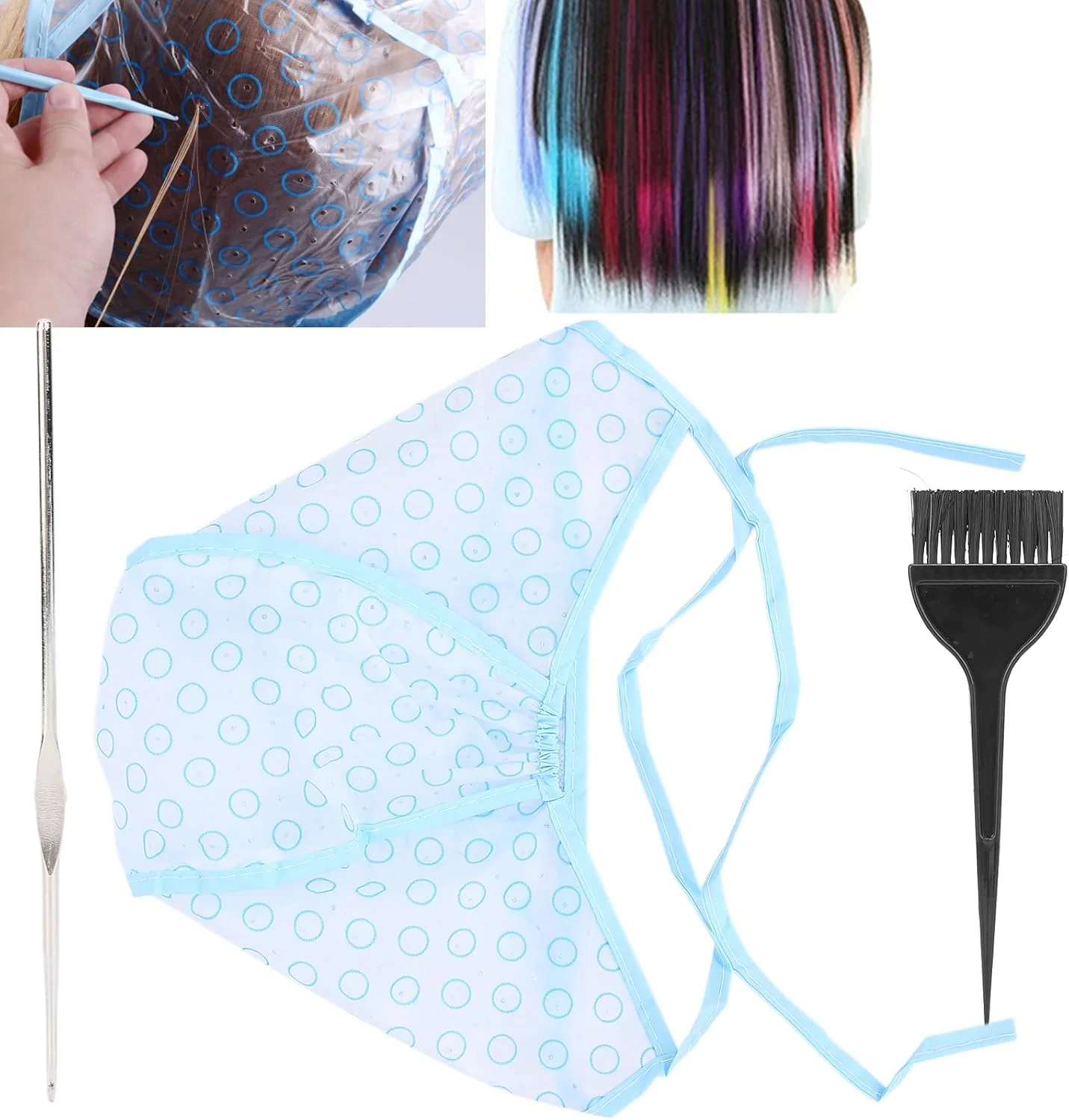 ابزار هایلایت مو Cryfokt، هایلایت موی قابل استفاده مجدد با برس رنگ مو، ابزار رنگ آمیزی مو برای رنگ کردن مو در خانه، کیت رنگ موی قابل شستشو