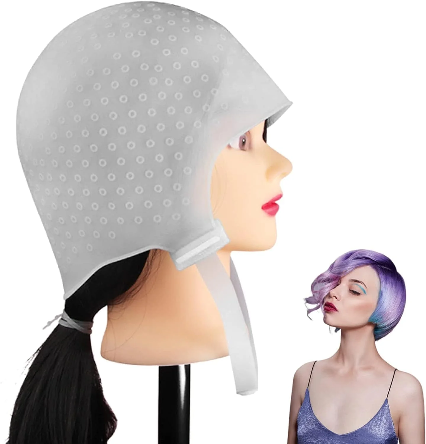 کلاه رنگ موی سیلیکونی سوراخ دار Azonee، مناسب برای هایلایت حرفه ای مو، قابل استفاده مجدد در خانه و سالن، ابزار رنگ آمیزی و دکلره مو برای بانوان و آقایان