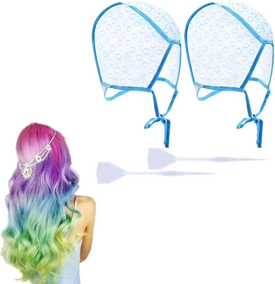 کلاه مش مو دلفینو، کلاه رنگ مو، کلاه رنگ موی سالنی با 2 عدد قلاب پلاستیکی برای رنگ کردن مو در سالن و خانه، مجموعه 4 عددی