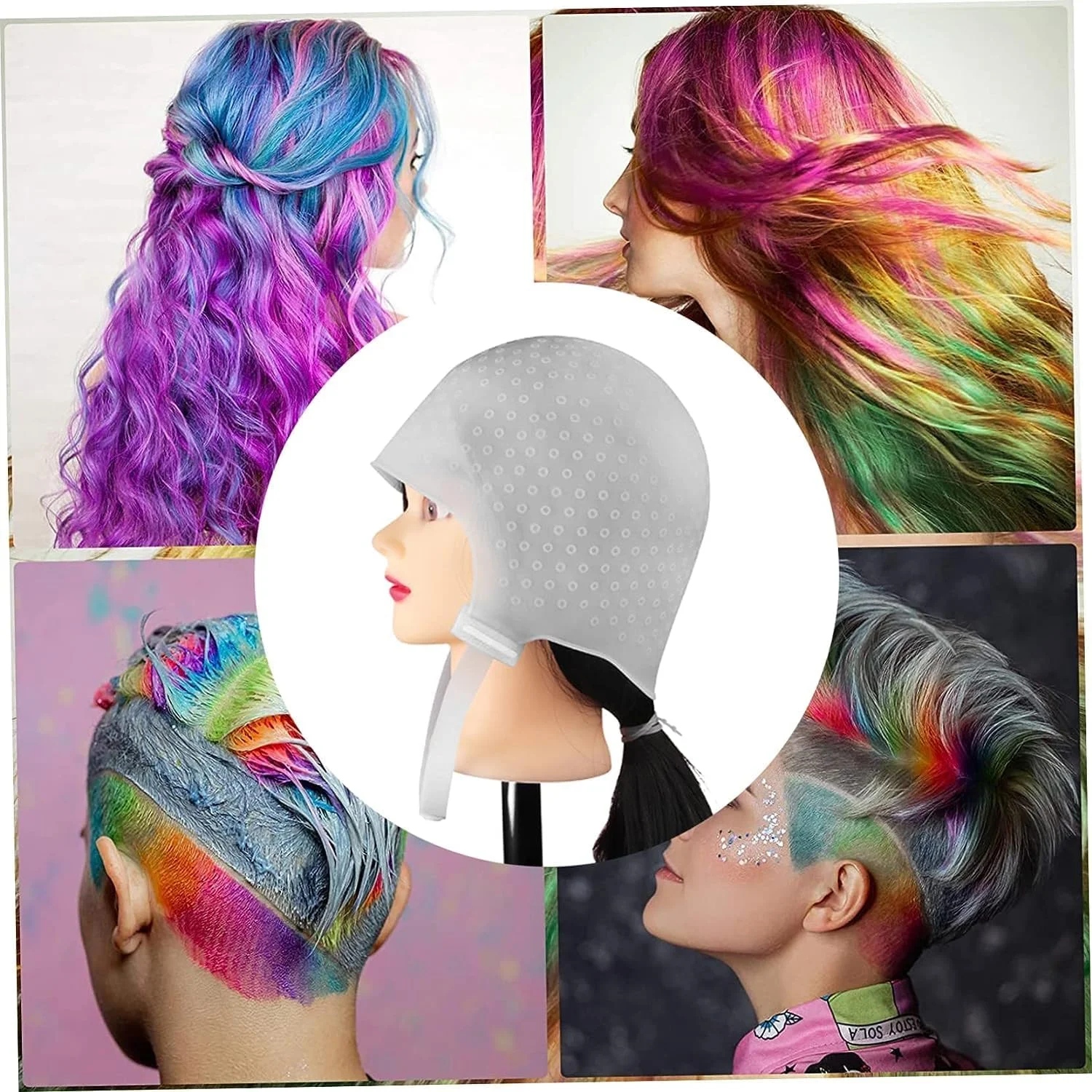 کلاه رنگ موی سیلیکونی سوراخ دار Azonee، مناسب برای هایلایت حرفه ای مو، قابل استفاده مجدد در خانه و سالن، ابزار رنگ آمیزی و دکلره مو برای بانوان و آقایان