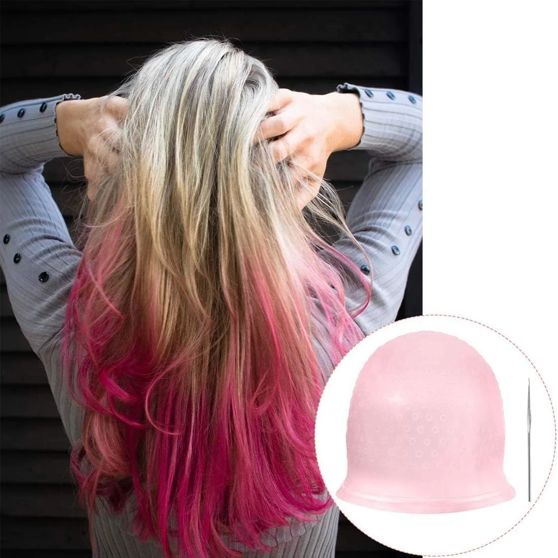 کلاه مش سیلیکونی MAKINGTEC، کلاه رنگ موی سالنی قابل استفاده مجدد با قلاب برای زنان و دختران (بنفش)