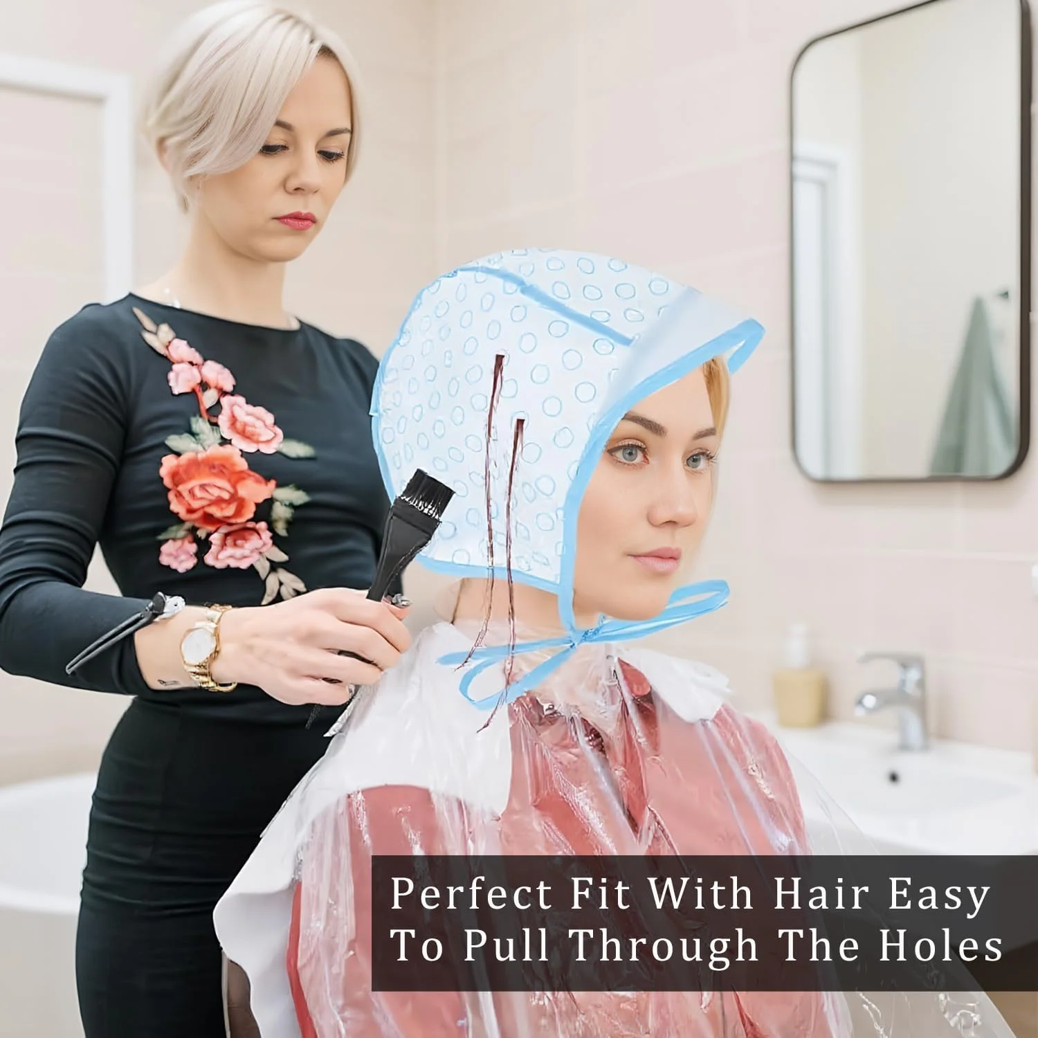 کلاه رنگ مو و هایلایت، کیت هایلایت مو با برس رنگ و قلاب برای رنگ کردن مو، کیت ابزار آرایشگری سالن رنگ مو (آبی)