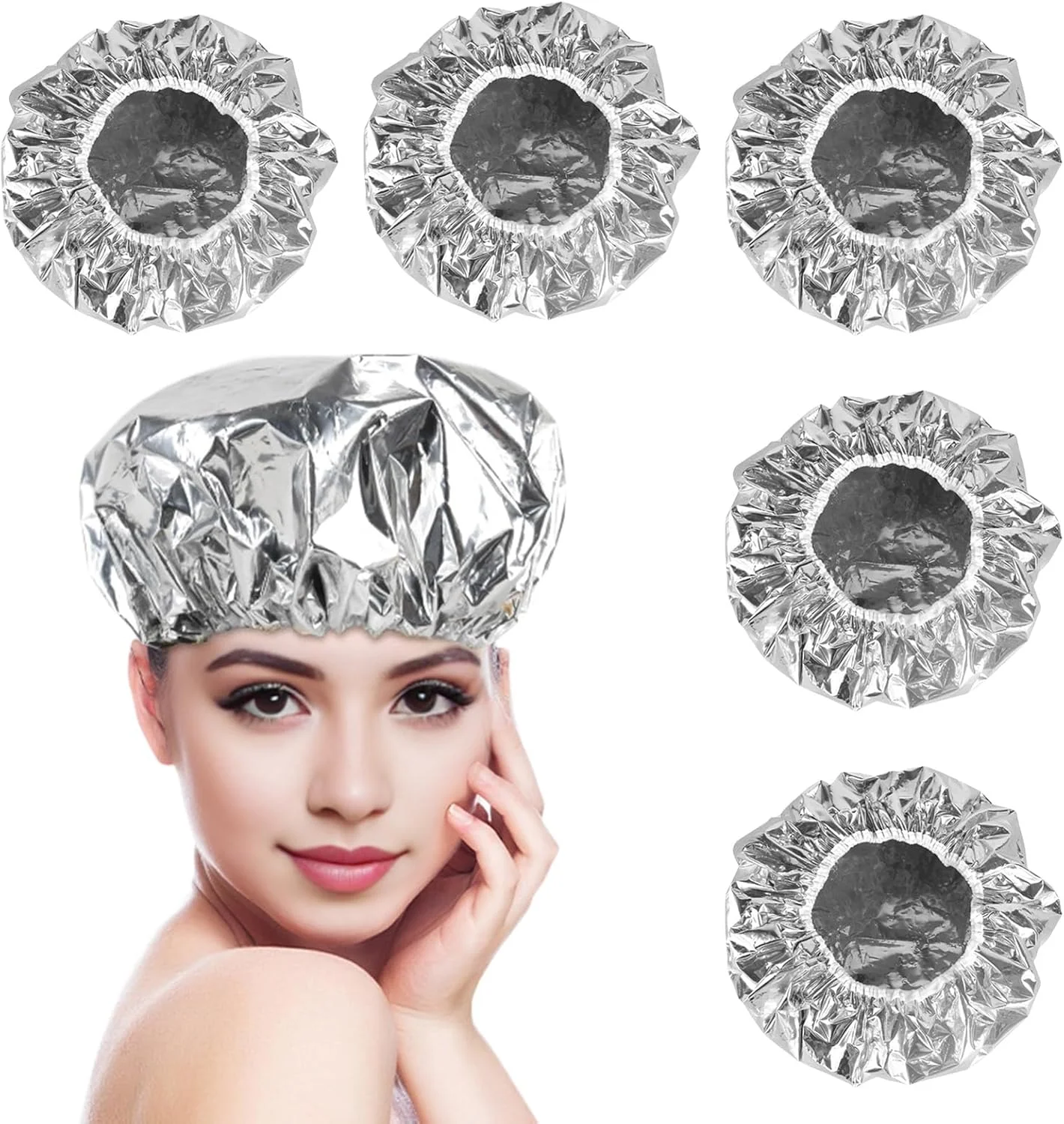 کلاه حرارتی مو فویلی آلومینیومی، 5 عدد کلاه پردازش مو فویلی آلومینیومی قابل استفاده مجدد، کلاه رنگ مو، کلاه دوش برای استفاده در سالن منزل (30 سانتی متر)، نقره ای کلاه حرارتی مو فویلی آلومینیومی، 5 عدد کلاه پردازش مو فویلی آلومینیومی قابل استفاده مجدد، کلاه رنگ مو، کلاه دوش برای استفاده در سالن منزل (30 سانتی متر)، نقره ای