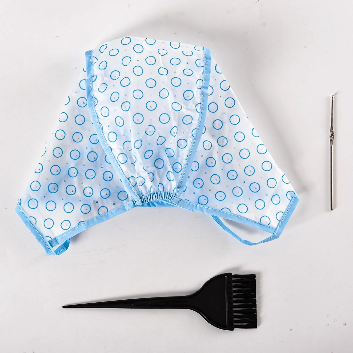 کلاه رنگ مو و هایلایت، کیت هایلایت مو با برس رنگ و قلاب برای رنگ کردن مو، کیت ابزار آرایشگری سالن رنگ مو (آبی)