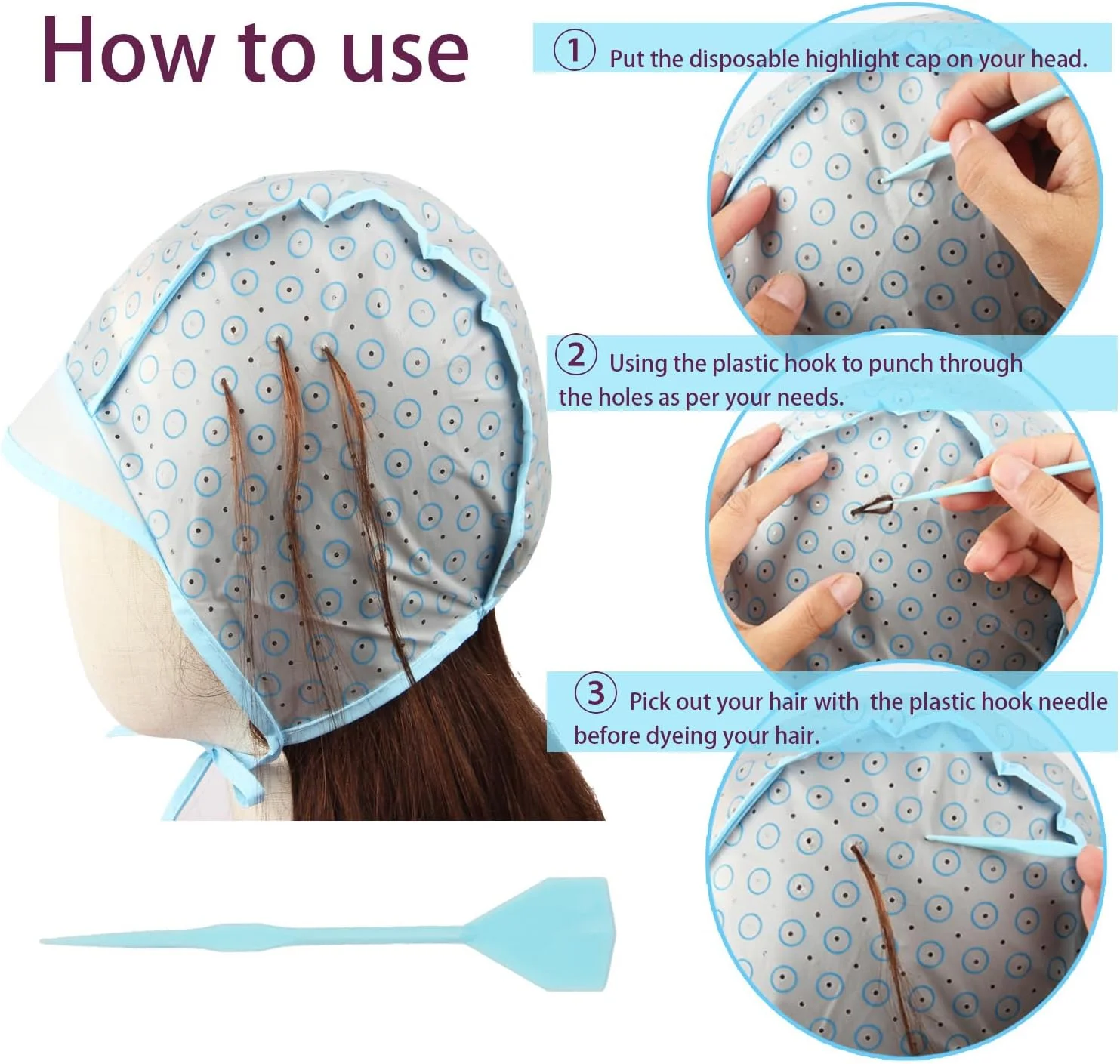 کلاه مش مو JFFX، کیت رنگ مو با قلاب پلاستیکی برای رنگ کردن مو در خانه و سالن کلاه مش مو JFFX، کیت رنگ مو با قلاب پلاستیکی برای رنگ کردن مو در خانه و سالن