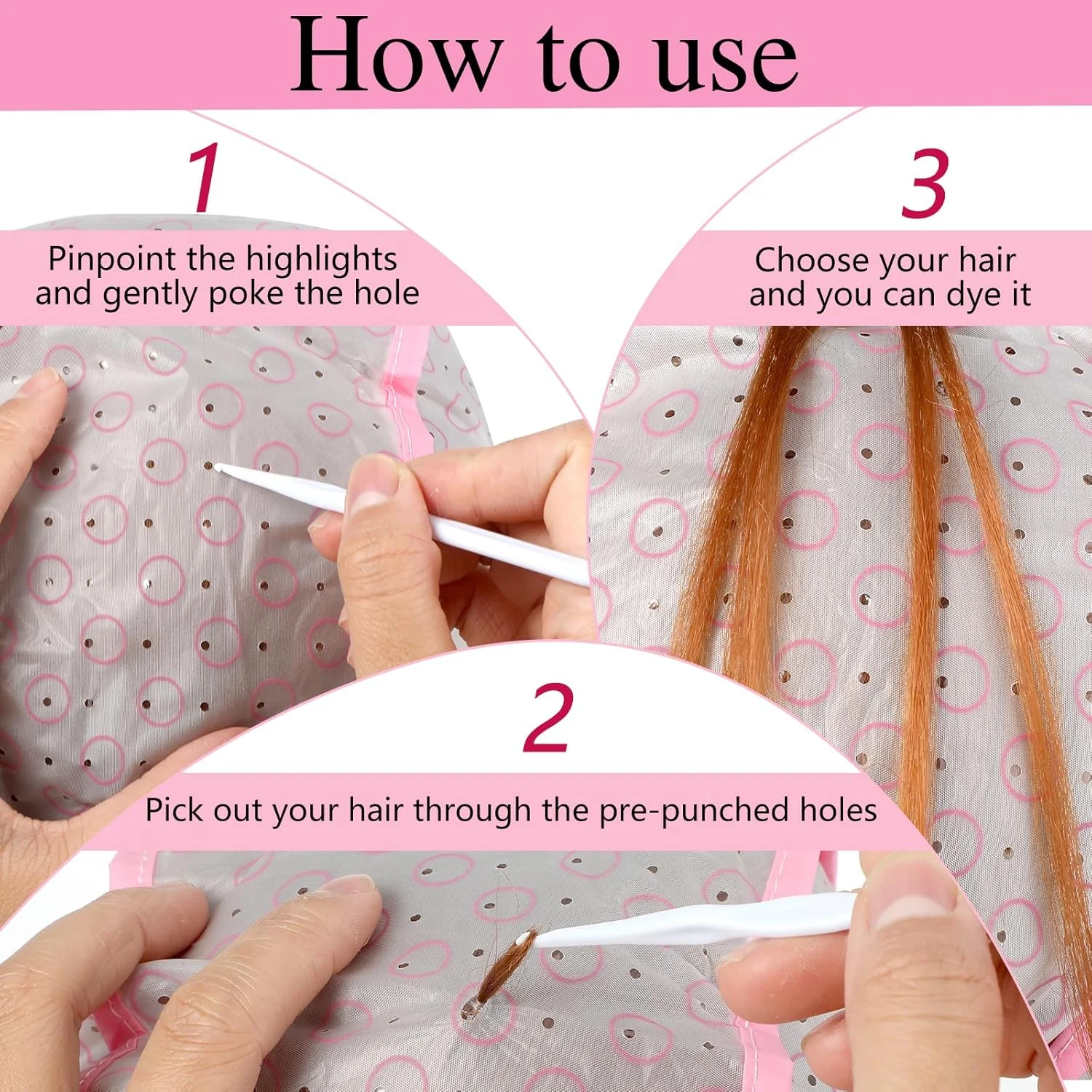 بسته 3 عددی کلاه هایلایت Bewudy، کلاه رنگ موی قابل تنظیم با قلاب های پلاستیکی برای خانم ها و دختران، کلاه هایلایت مو با سوراخ برای استفاده در سالن و منزل، صورتی، بنفش، آبی بسته 3 عددی کلاه هایلایت Bewudy، کلاه رنگ موی قابل تنظیم با قلاب های پلاستیکی برای خانم ها و دختران، کلاه هایلایت مو با سوراخ برای استفاده در سالن و منزل، صورتی، بنفش، آبی