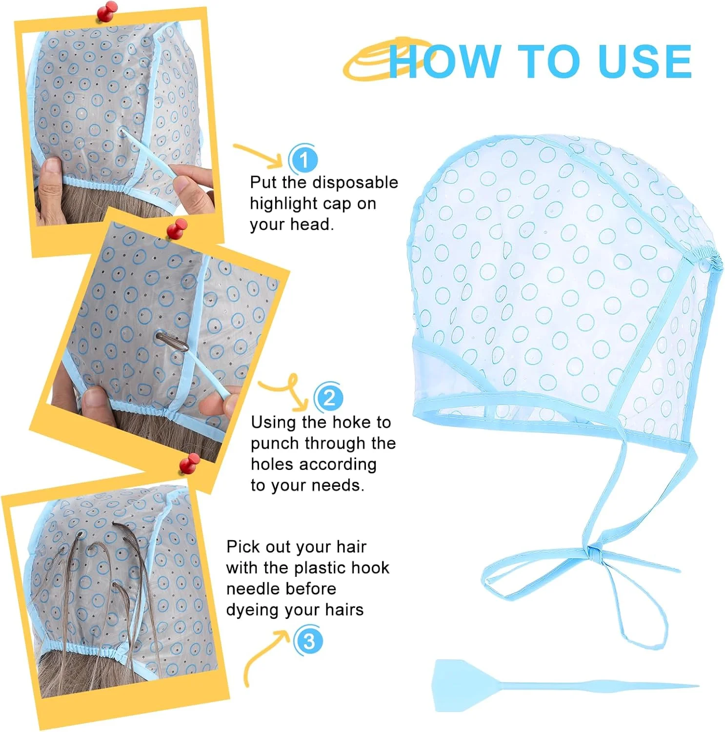 ۳ عدد کلاه مش مو، کلاه یکبار مصرف برای مش کردن مو، همراه با ۳ عدد قلاب پلاستیکی برای رنگ کردن، دکلره، استفاده در سالن و آرایشگری شخصی (آبی) ۳ عدد کلاه مش مو، کلاه یکبار مصرف برای مش کردن مو، همراه با ۳ عدد قلاب پلاستیکی برای رنگ کردن، دکلره، استفاده در سالن و آرایشگری شخصی (آبی)