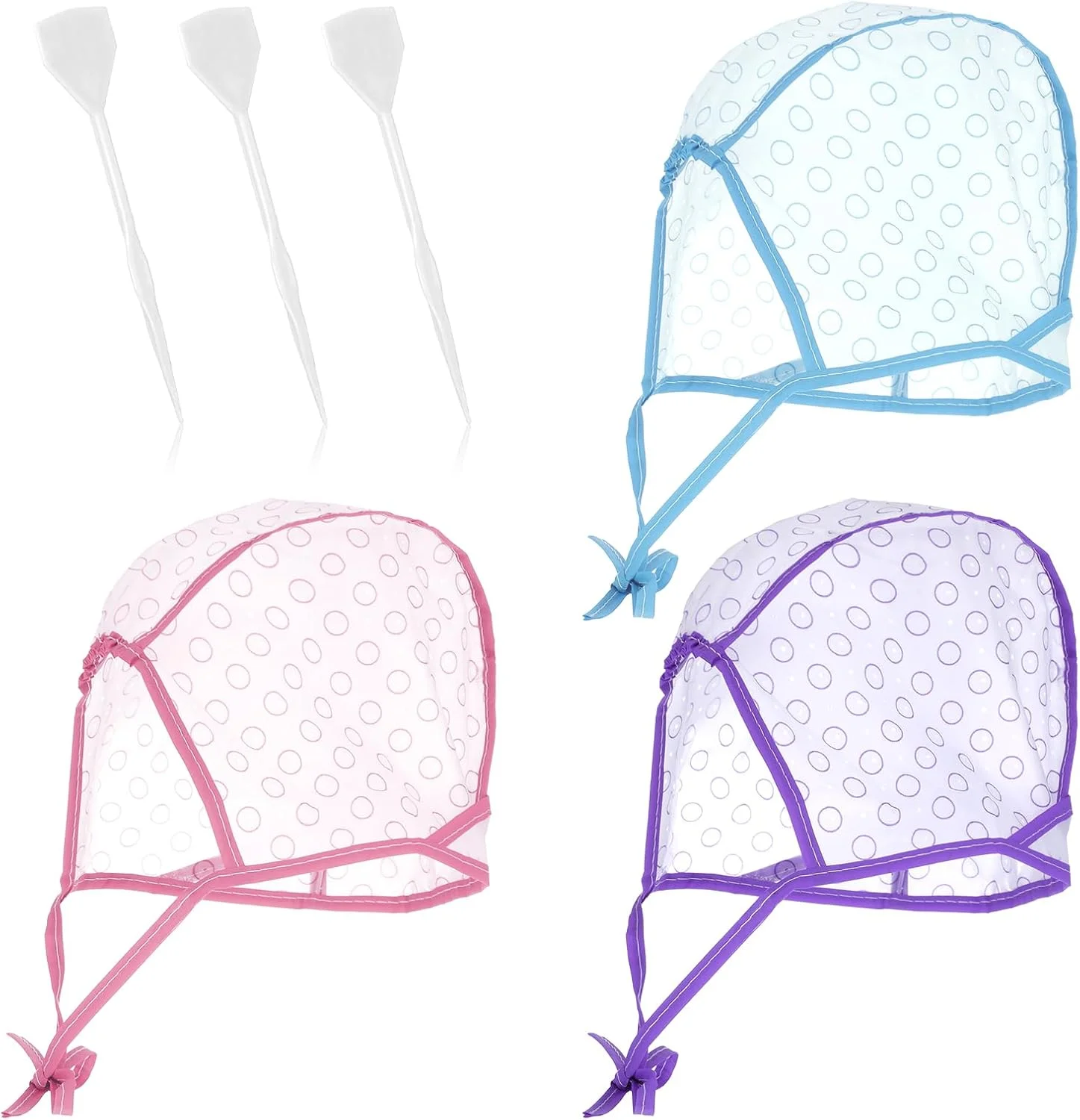 ست کلاه مش مو 3 عددی با 3 قلاب پلاستیکی، کلاه هایلایت مو، کیت هایلایت برای رنگ کردن مو، دکلره و لوازم آرایشگری سالن و DIY (صورتی، بنفش، آبی)