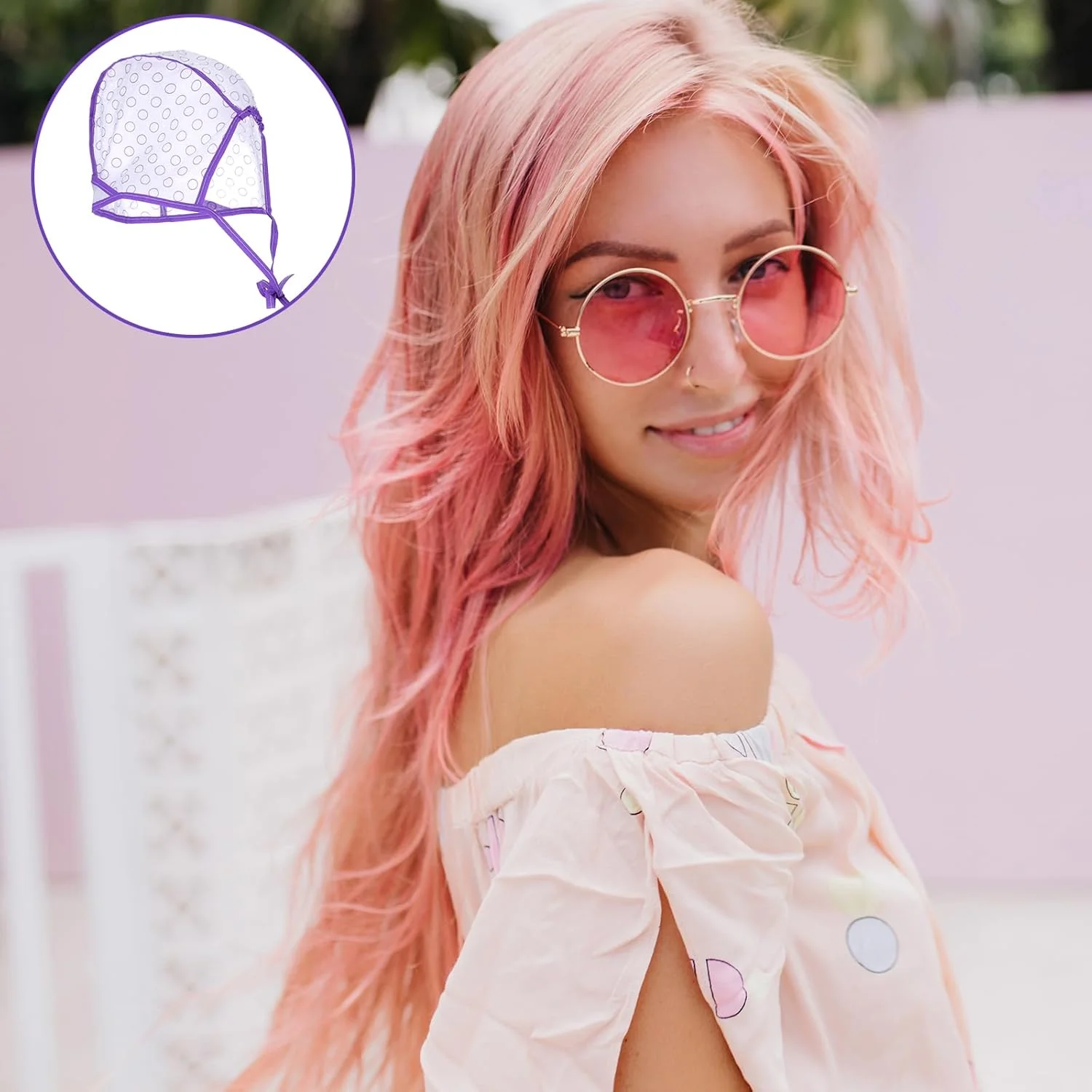 ست کلاه مش مو 3 عددی با 3 قلاب پلاستیکی، کلاه هایلایت مو، کیت هایلایت برای رنگ کردن مو، دکلره و لوازم آرایشگری سالن و DIY (صورتی، بنفش، آبی)