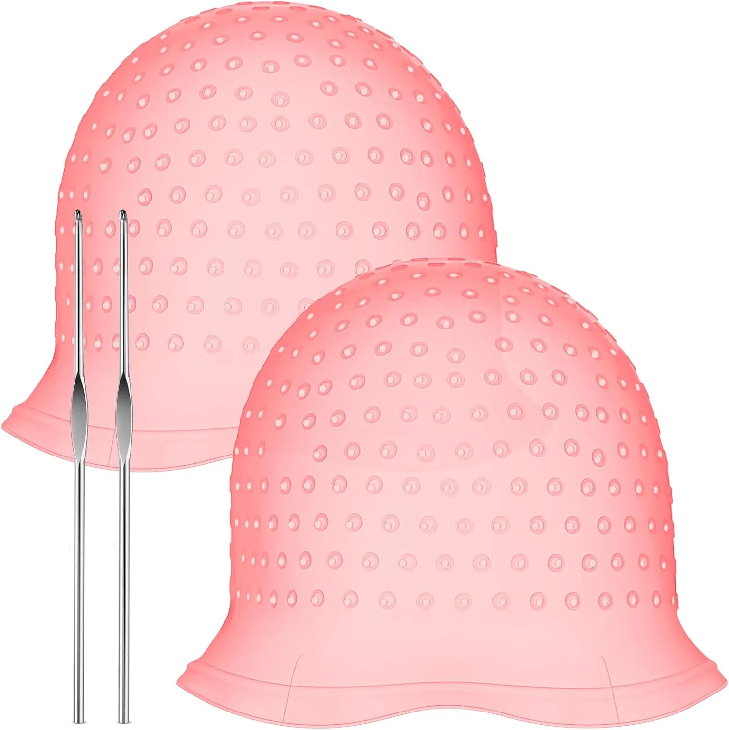 ست 2 عددی کلاه رنگ مو و هایلایت Jexine، کلاه هایلایت سیلیکونی قابل استفاده مجدد با سوراخ و قلاب برای رنگ کردن مو، دکلره، آرایشگری و هایلایت، کیت ابزار سالن (صورتی)