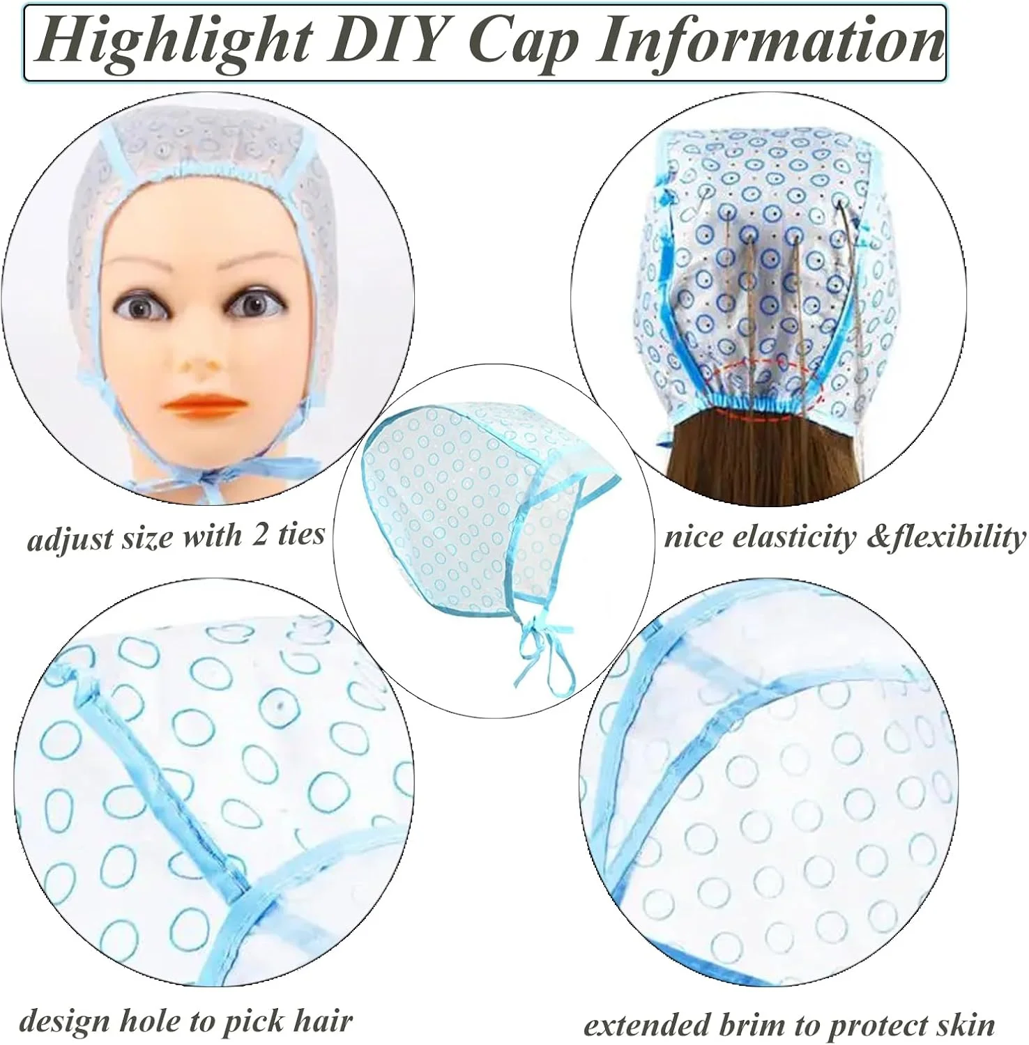 کلاه مش و رنگ مو به همراه کاردک، کلاه رنگ موی سالنی با قلاب برای رنگ کردن و آرایشگری مو (1 عدد)