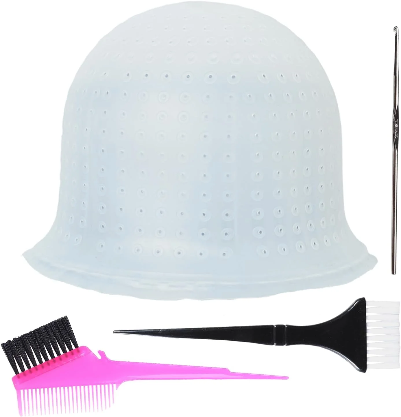 کلاه مش سیلیکونی سوراخ دار به همراه قلاب، ابزار رنگ و مش مو حرفه ای و قابل استفاده مجدد مناسب برای خانم ها و آقایان کلاه مش سیلیکونی سوراخ دار به همراه قلاب، ابزار رنگ و مش مو حرفه ای و قابل استفاده مجدد مناسب برای خانم ها و آقایان
