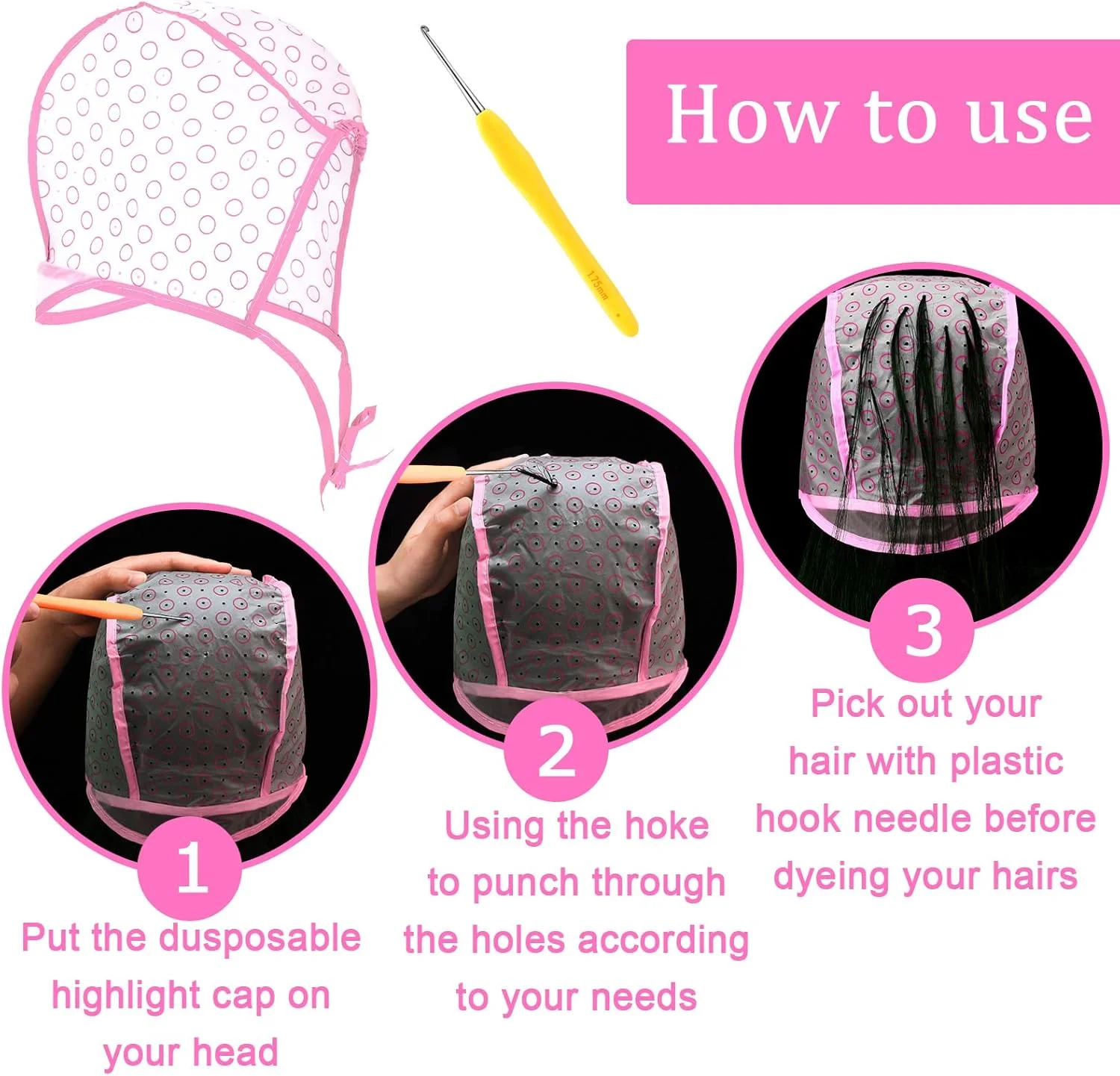 ویدرس 6 تکه کلاه مش هایلایت، کلاه رنگ مو سالنی با 4 عدد سوزن هایلایت مو و قلاب بافی برای رنگ کردن مو، ابزار آرایشگری ویدرس 6 تکه کلاه مش هایلایت، کلاه رنگ مو سالنی با 4 عدد سوزن هایلایت مو و قلاب بافی برای رنگ کردن مو، ابزار آرایشگری