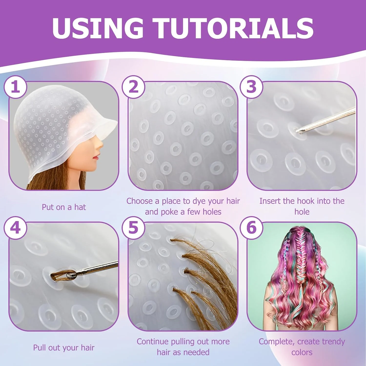 کلاه مش مو سیلیکونی با سوراخ های از پیش پانچ شده، کلاه رنگ مو حرفه ای و قابل استفاده مجدد برای آقایان و بانوان به همراه قلاب برای جدا کردن مو، مناسب برای رنگ کردن مو در خانه و سالن (سفید، 1 عدد) کلاه مش مو سیلیکونی با سوراخ های از پیش پانچ شده، کلاه رنگ مو حرفه ای و قابل استفاده مجدد برای آقایان و بانوان به همراه قلاب برای جدا کردن مو، مناسب برای رنگ کردن مو در خانه و سالن (سفید، 1 عدد)