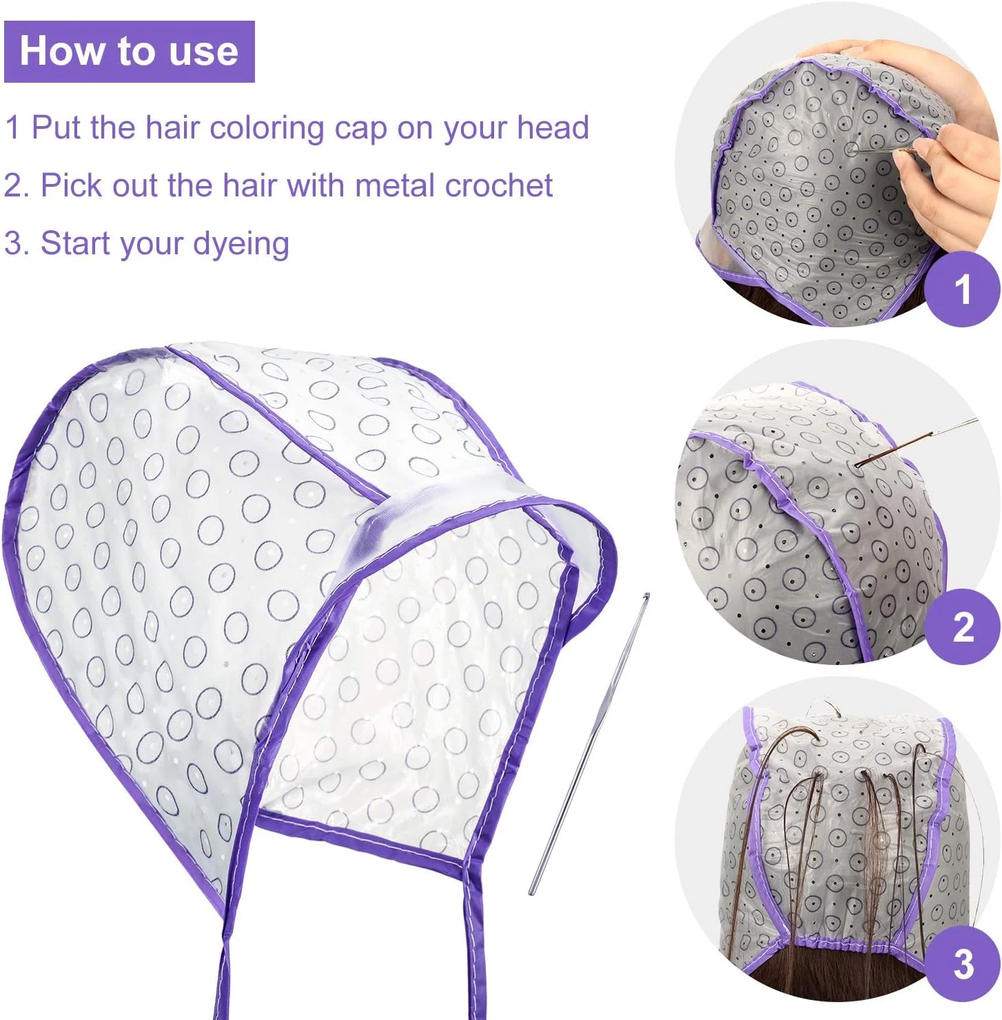 کلاه رنگ مو یکبار مصرف، 20 عدد به همراه 2 عدد قلاب فلزی، مناسب برای رنگ کردن مو در خانه و سالن (بنفش)