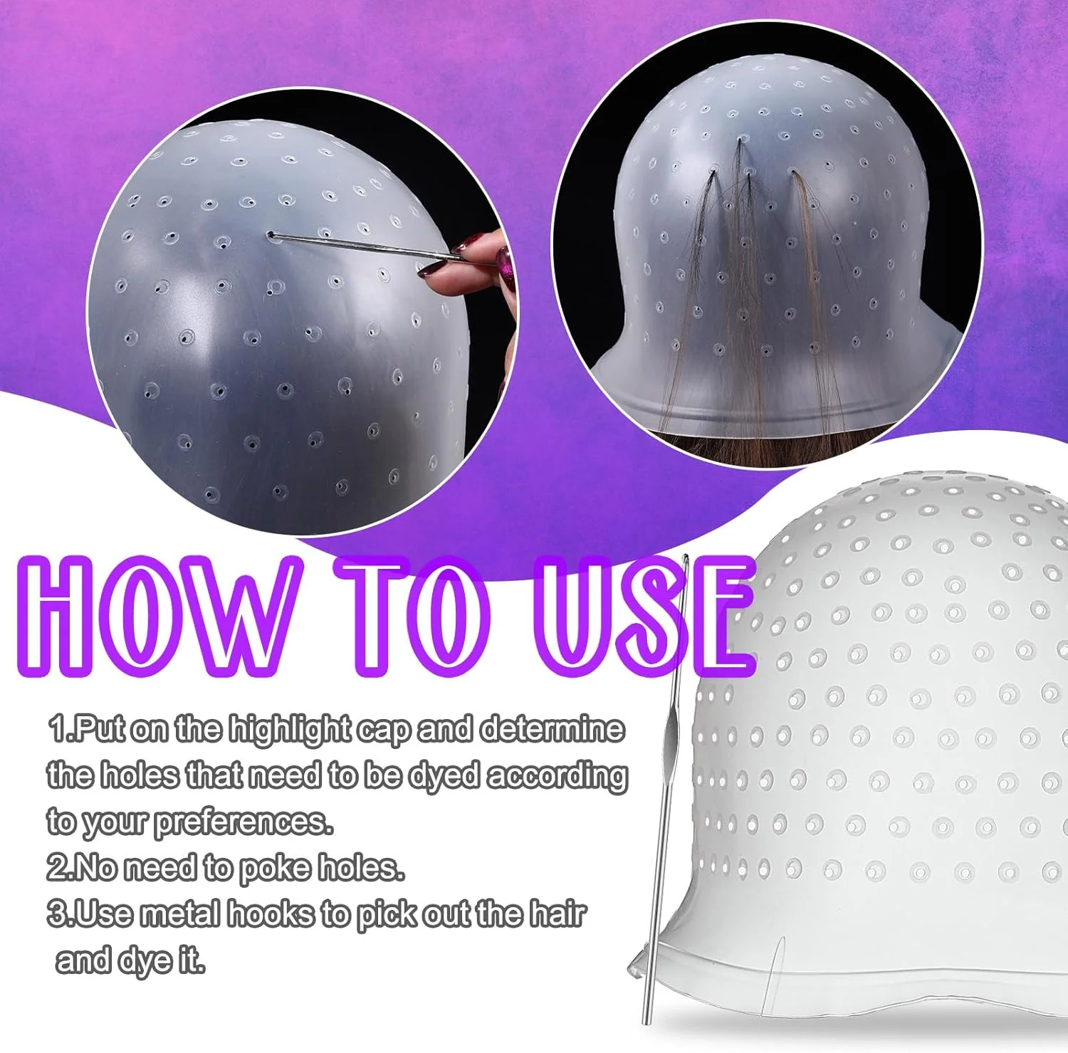 ۲ عدد کلاه مش و هایلایت مو، کلاه سیلیکونی قابل استفاده مجدد با قلاب برای رنگ کردن مو، ابزار آرایشگاهی ۲ عدد کلاه مش و هایلایت مو، کلاه سیلیکونی قابل استفاده مجدد با قلاب برای رنگ کردن مو، ابزار آرایشگاهی