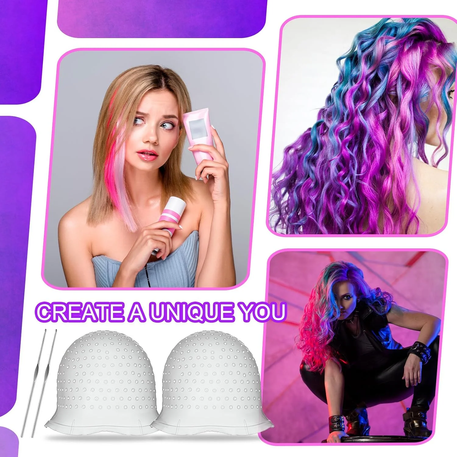 ۲ عدد کلاه مش و هایلایت مو، کلاه سیلیکونی قابل استفاده مجدد با قلاب برای رنگ کردن مو، ابزار آرایشگاهی ۲ عدد کلاه مش و هایلایت مو، کلاه سیلیکونی قابل استفاده مجدد با قلاب برای رنگ کردن مو، ابزار آرایشگاهی