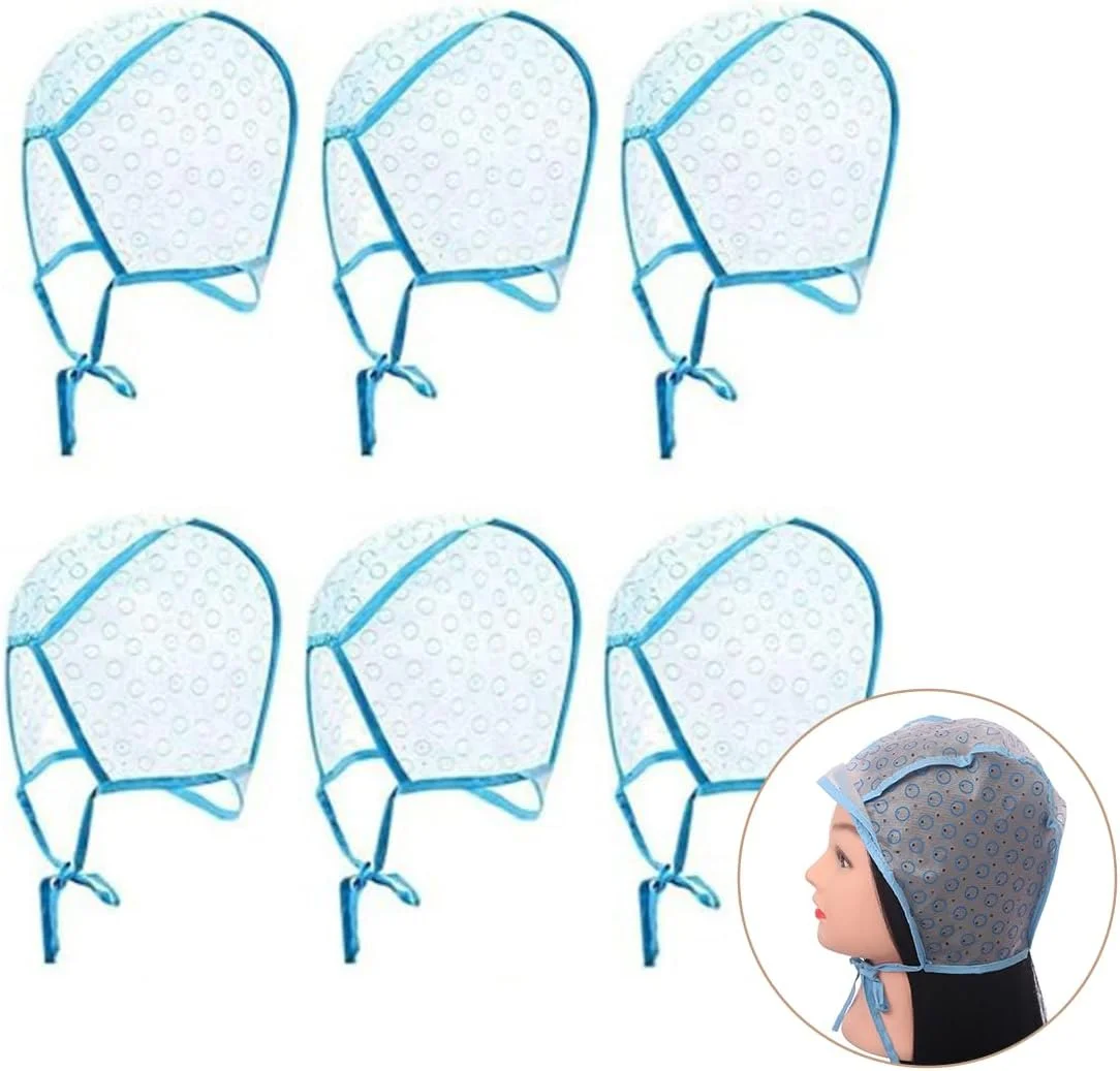 بسته 6 عددی کلاه رنگ مو، کلاه مش، کلاه نوک مصنوعی با قلاب بافتنی پلاستیکی، مناسب برای رنگ کردن مو در خانه و آرایشگاه