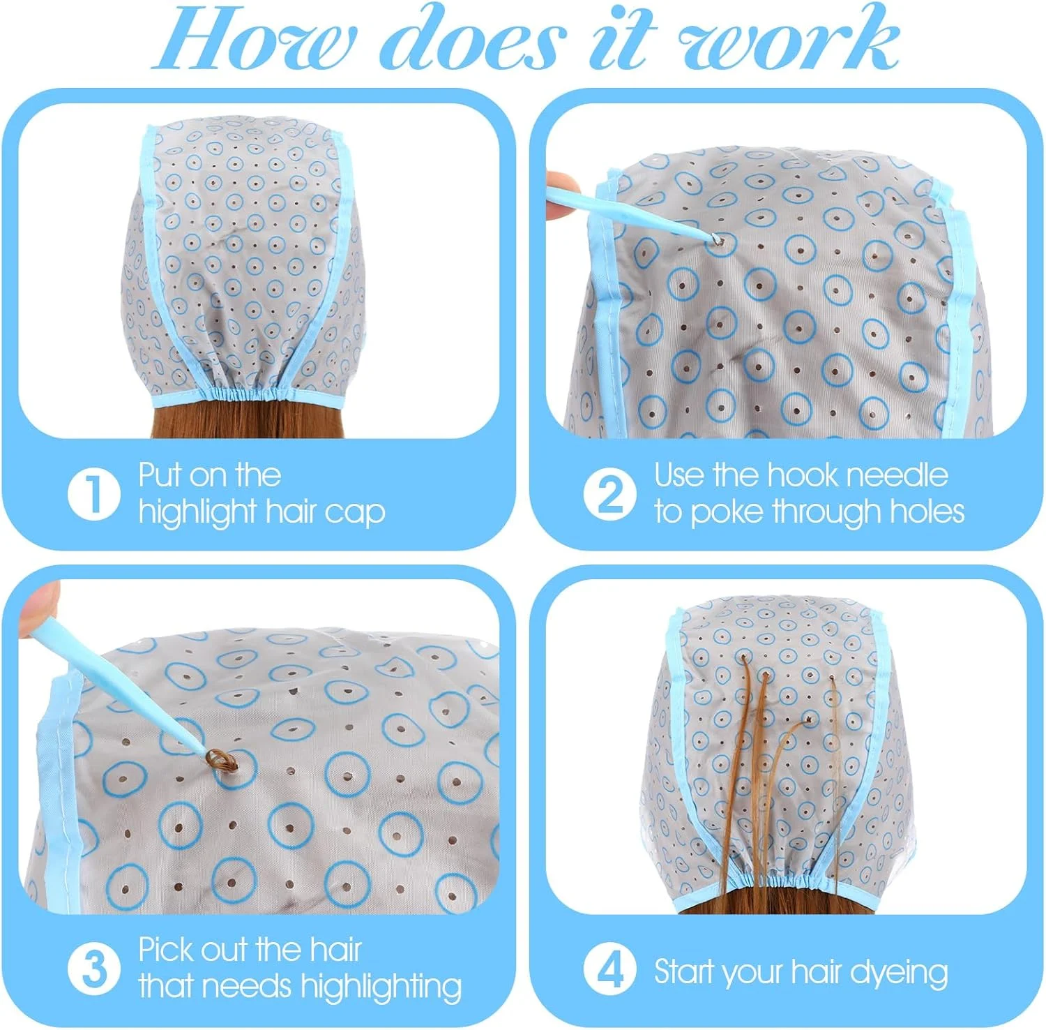 کلاه مش مو آبی به همراه قلاب پلاستیکی برای رنگ کردن مو در خانه و سالن کلاه مش مو آبی به همراه قلاب پلاستیکی برای رنگ کردن مو در خانه و سالن