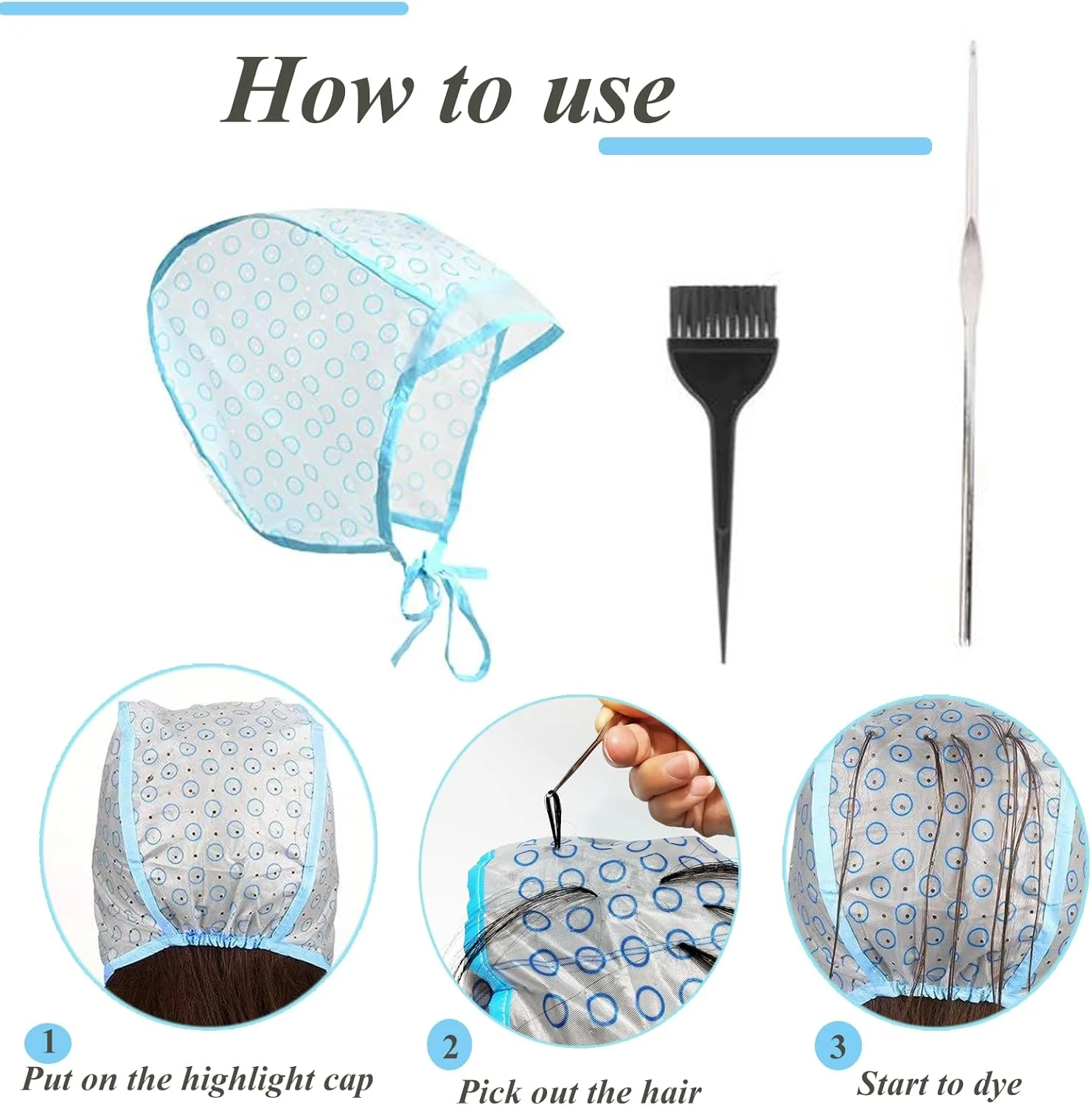 کلاه مش مو و کاردک رنگ مو، کلاه رنگ موی سالنی با قلاب برای رنگ کردن مو (1 عدد) کلاه مش مو و کاردک رنگ مو، کلاه رنگ موی سالنی با قلاب برای رنگ کردن مو (1 عدد)