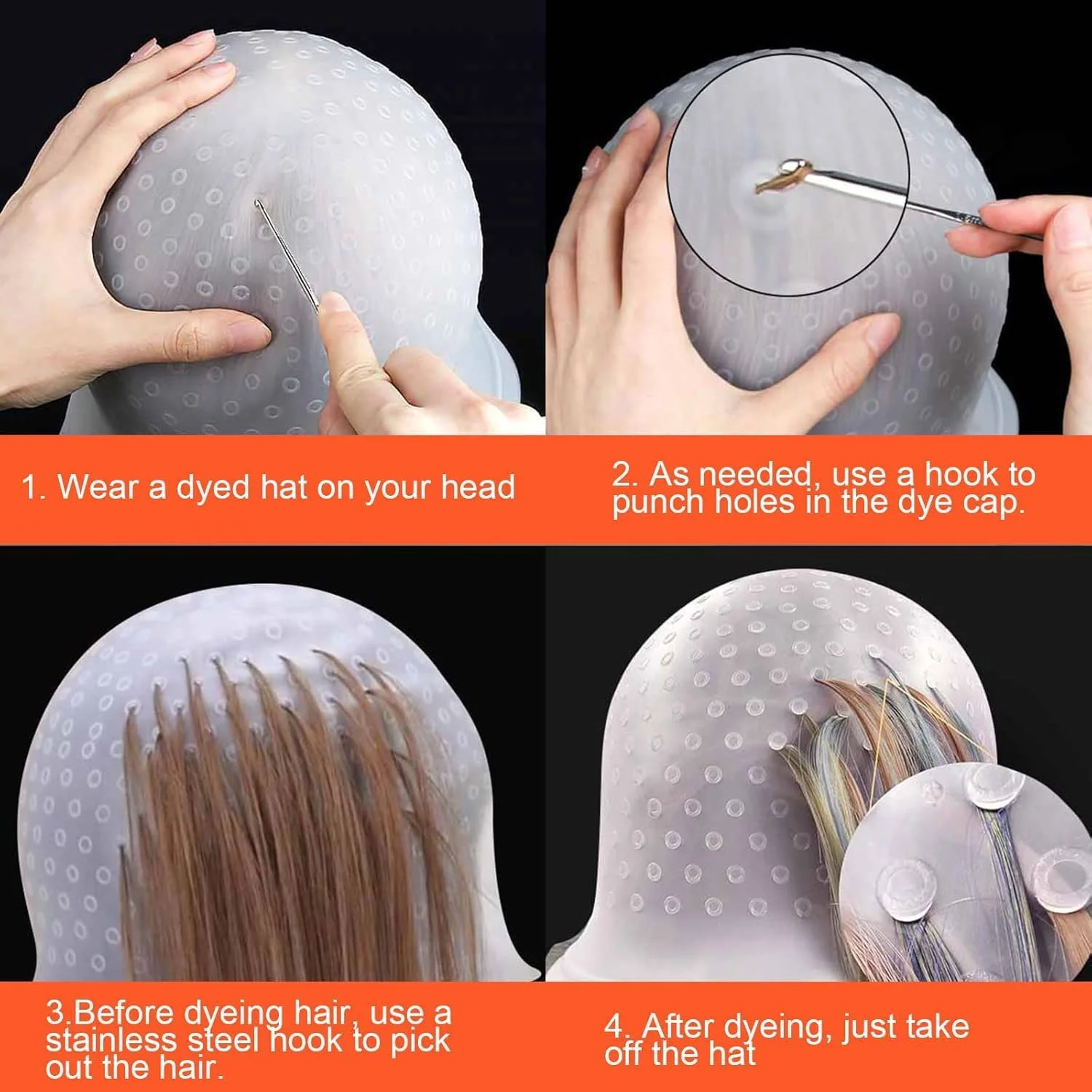 کلاه مش مو Heanvmyss، کلاه مش، کلاه سیلیکونی مو با سوراخ های پانچ شده، کلاه رنگ مو، کلاه مش با قلاب برای خانم ها و آقایان (سفید)