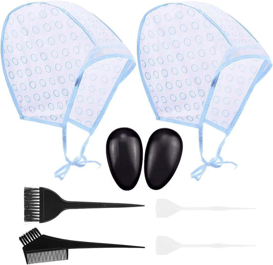 ۲ عدد کلاه مش، لوازم جانبی رنگ مو با برس رنگ و قلاب فلزی برای استفاده در منزل و سالن، کلاه مش سوراخ دار با برس ۲ عدد کلاه مش، لوازم جانبی رنگ مو با برس رنگ و قلاب فلزی برای استفاده در منزل و سالن، کلاه مش سوراخ دار با برس