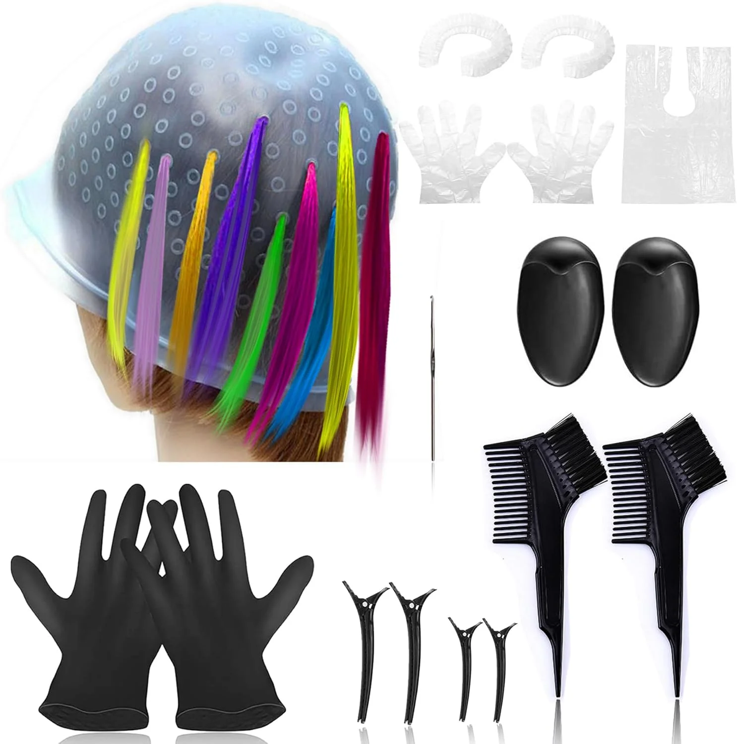 کلاه هایلایت سیلیکونی برای رنگ کردن مو، 17 تکه کلاه هایلایت با قلاب، ابزار رنگ و دکلره موی قابل استفاده مجدد برای آرایشگاه، مناسب بانوان و آقایان کلاه هایلایت سیلیکونی برای رنگ کردن مو، 17 تکه کلاه هایلایت با قلاب، ابزار رنگ و دکلره موی قابل استفاده مجدد برای آرایشگاه، مناسب بانوان و آقایان