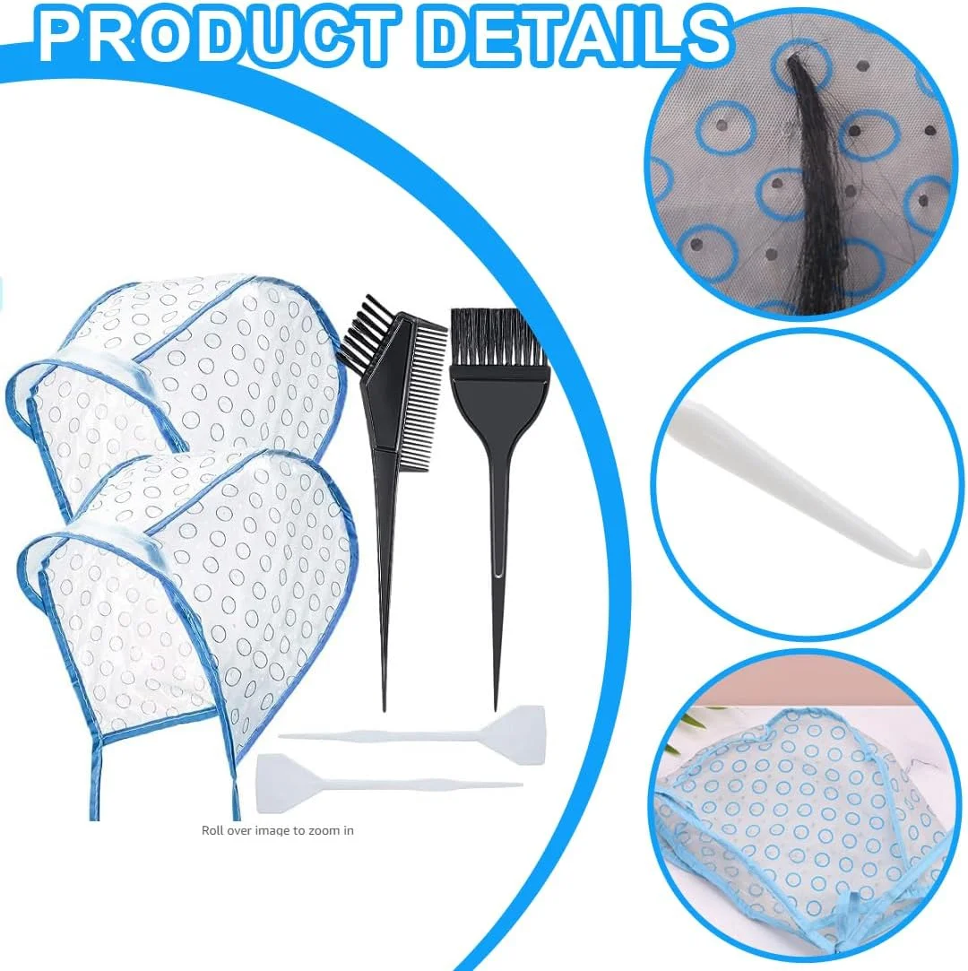 ۲ عدد کلاه مش، لوازم جانبی رنگ مو با برس رنگ و قلاب فلزی برای استفاده در منزل و سالن، کلاه مش سوراخ دار با برس ۲ عدد کلاه مش، لوازم جانبی رنگ مو با برس رنگ و قلاب فلزی برای استفاده در منزل و سالن، کلاه مش سوراخ دار با برس