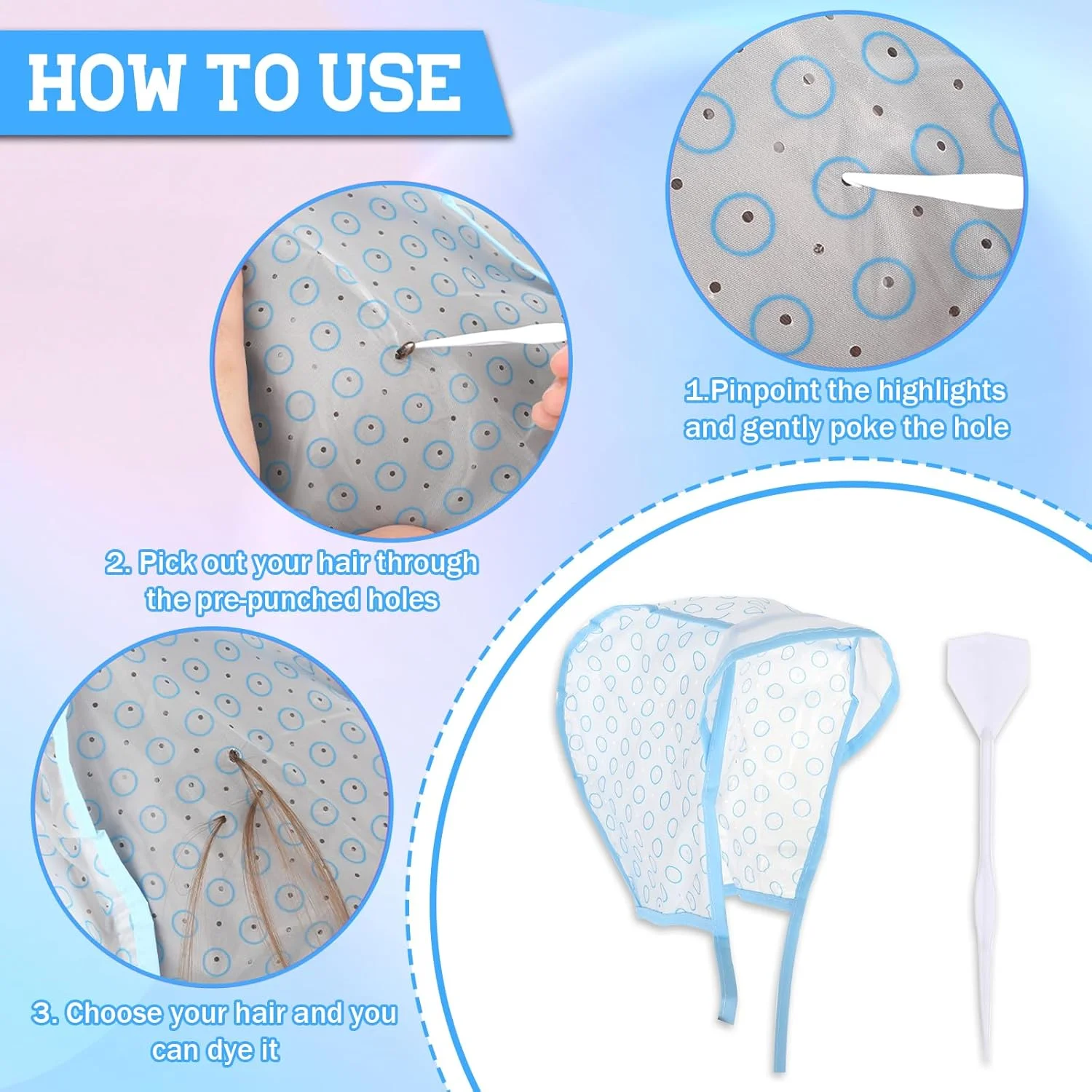 ست ۳ عددی کلاه مش مو LIQWEI، کیت رنگ مو با قلاب بافتنی برای رنگ کردن مو در خانه و سالن ست ۳ عددی کلاه مش مو LIQWEI، کیت رنگ مو با قلاب بافتنی برای رنگ کردن مو در خانه و سالن