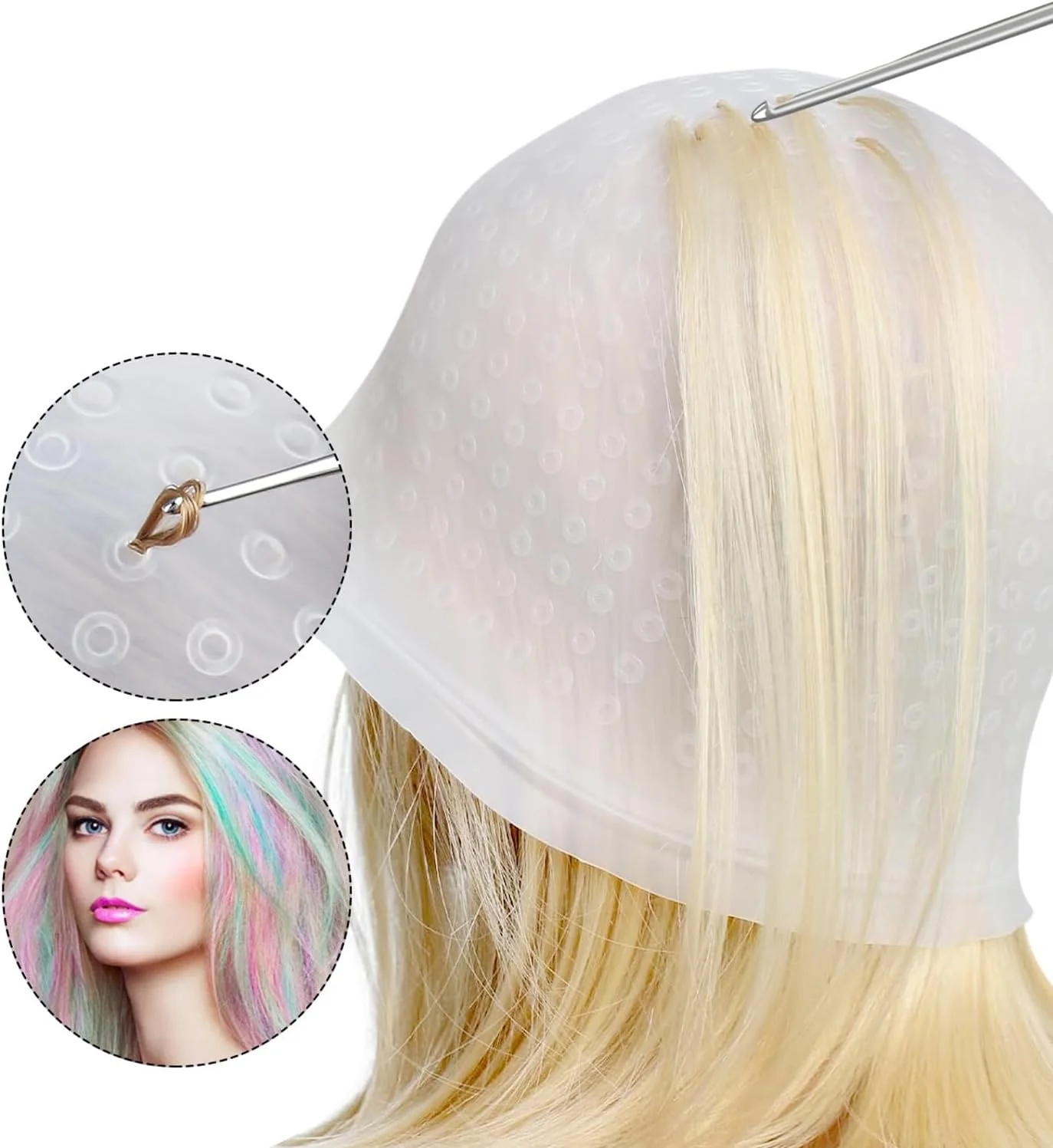 یک عدد کلاه مش و هایلایت حرفه ای قابل استفاده مجدد، ابزار رنگ آمیزی موی سالنی، سفید، آبی، صورتی (آبی) یک عدد کلاه مش و هایلایت حرفه ای قابل استفاده مجدد، ابزار رنگ آمیزی موی سالنی، سفید، آبی، صورتی (آبی)