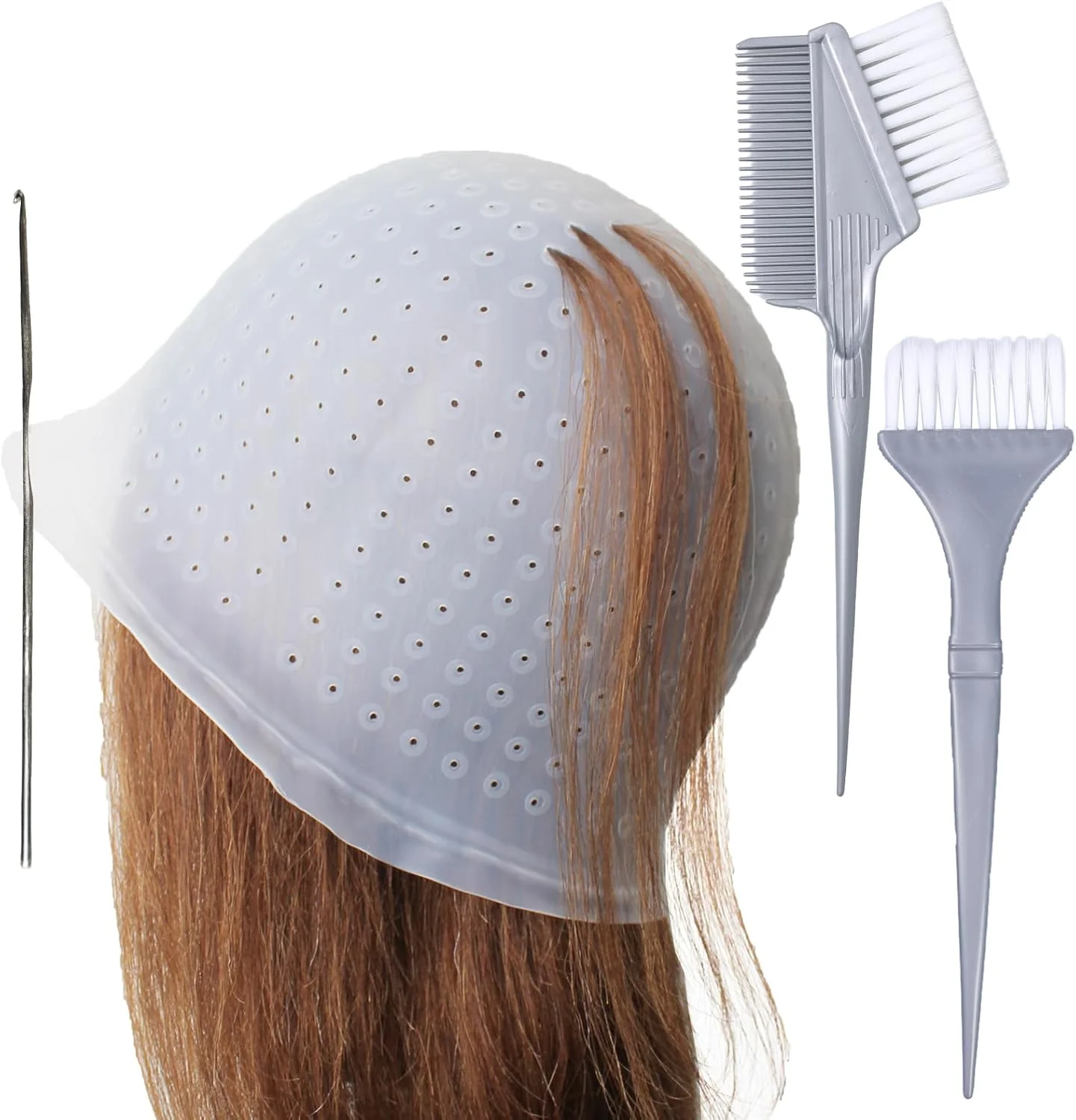 کلاه مش سوزنی سیلیکونی به همراه برس رنگ مو، حرفه ای، قابل استفاده مجدد، دارای سوراخ های از پیش پانچ شده و قلاب برای رنگ کردن مو در سالن آرایش، ابزار رنگ آمیزی مو برای بانوان و آقایان کلاه مش سوزنی سیلیکونی به همراه برس رنگ مو، حرفه ای، قابل استفاده مجدد، دارای سوراخ های از پیش پانچ شده و قلاب برای رنگ کردن مو در سالن آرایش، ابزار رنگ آمیزی مو برای بانوان و آقایان