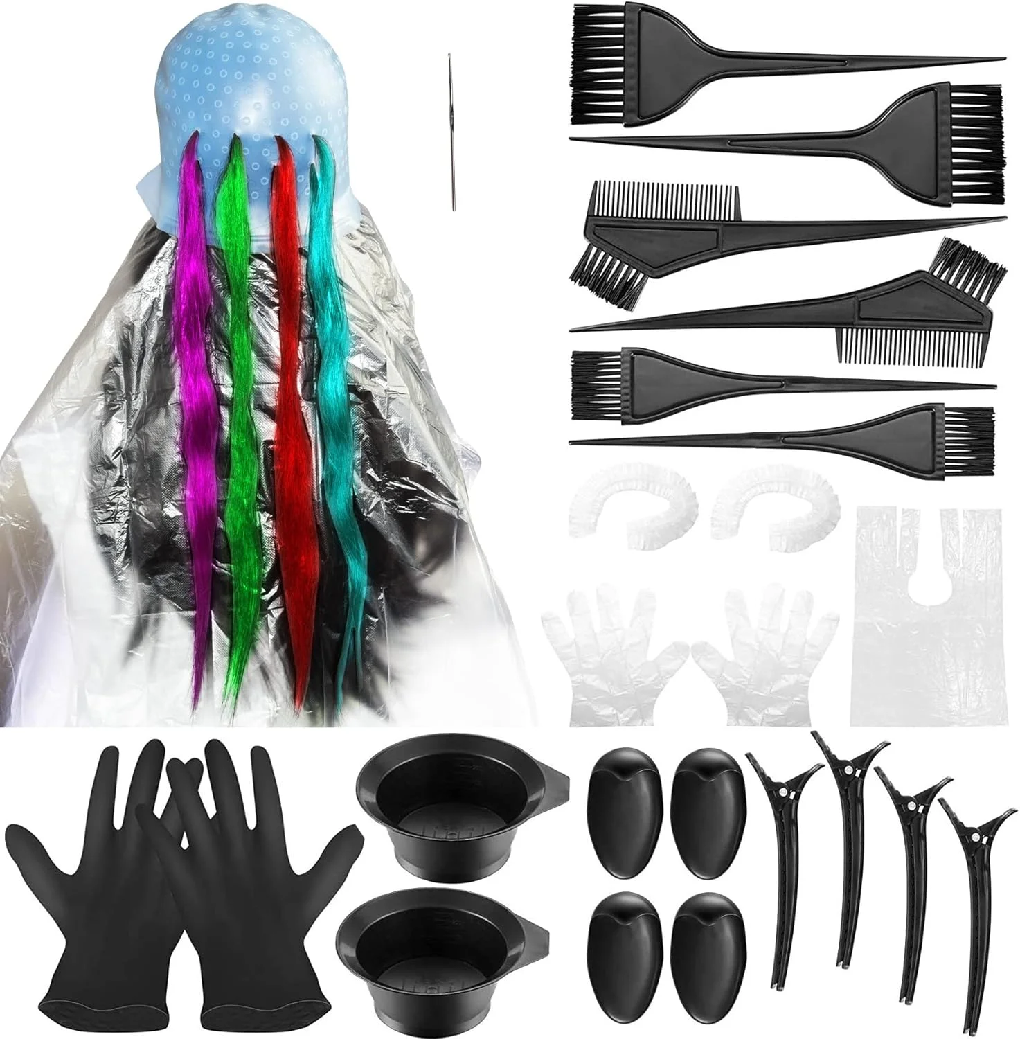 کلاه های مش سیلیکونی GELMAY برای رنگ کردن مو 24 عددی، کلاه های مش قابل استفاده مجدد با قلاب و ست ابزار رنگ و مش مو برای خانم ها و آقایان کلاه های مش سیلیکونی GELMAY برای رنگ کردن مو 24 عددی، کلاه های مش قابل استفاده مجدد با قلاب و ست ابزار رنگ و مش مو برای خانم ها و آقایان