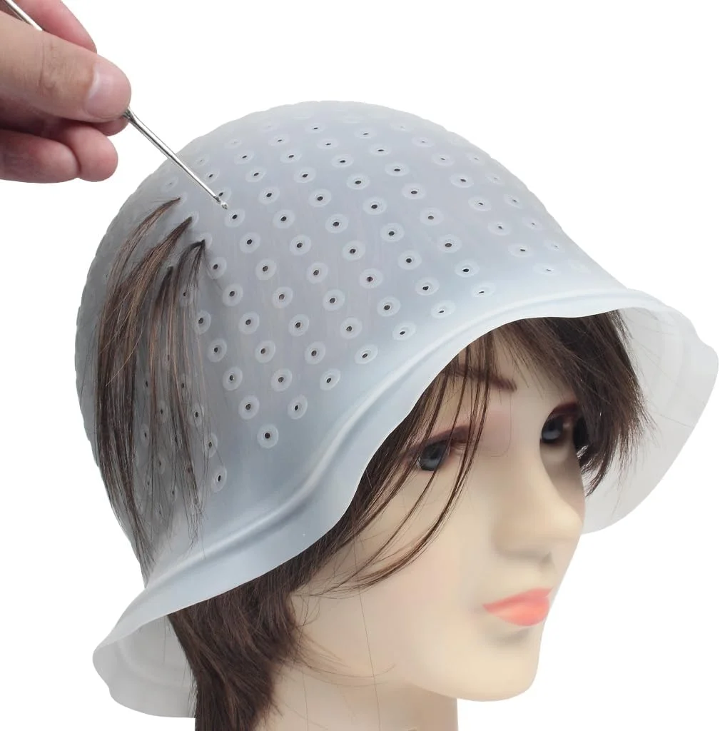 کلاه مش مو سیلیکونی IKR، کلاه مش مو حرفه ای قابل استفاده مجدد، کیت مش مو با قلاب و برس رنگ آمیزی، کلاه مش از پیش پانچ شده برای آرایشگاه