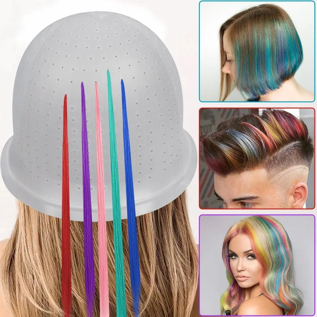 کلاه مش مو سیلیکونی IKR، کلاه مش مو حرفه ای قابل استفاده مجدد، کیت مش مو با قلاب و برس رنگ آمیزی، کلاه مش از پیش پانچ شده برای آرایشگاه