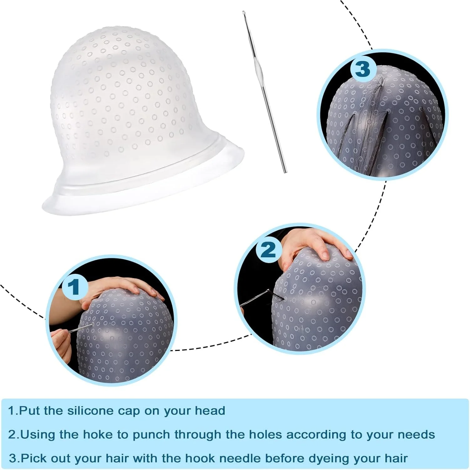 کلاه مش مو سیلیکونی قابل استفاده مجدد با سوزن قلاب فلزی، 1 عدد، سفید، ابزار رنگ مو حرفه ای برای آرایشگاه، زنانه و مردانه کلاه مش مو سیلیکونی قابل استفاده مجدد با سوزن قلاب فلزی، 1 عدد، سفید، ابزار رنگ مو حرفه ای برای آرایشگاه، زنانه و مردانه