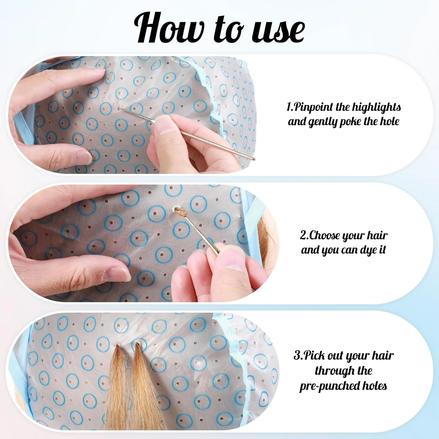 ست ۸ عددی کلاه مش مو، کیت کلاه مش، شانه های مش برای هایلایت کردن مو با ۳ قلاب فلزی و ۲ شانه و برس رنگ مو برای سالن و رنگ کردن مو در خانه